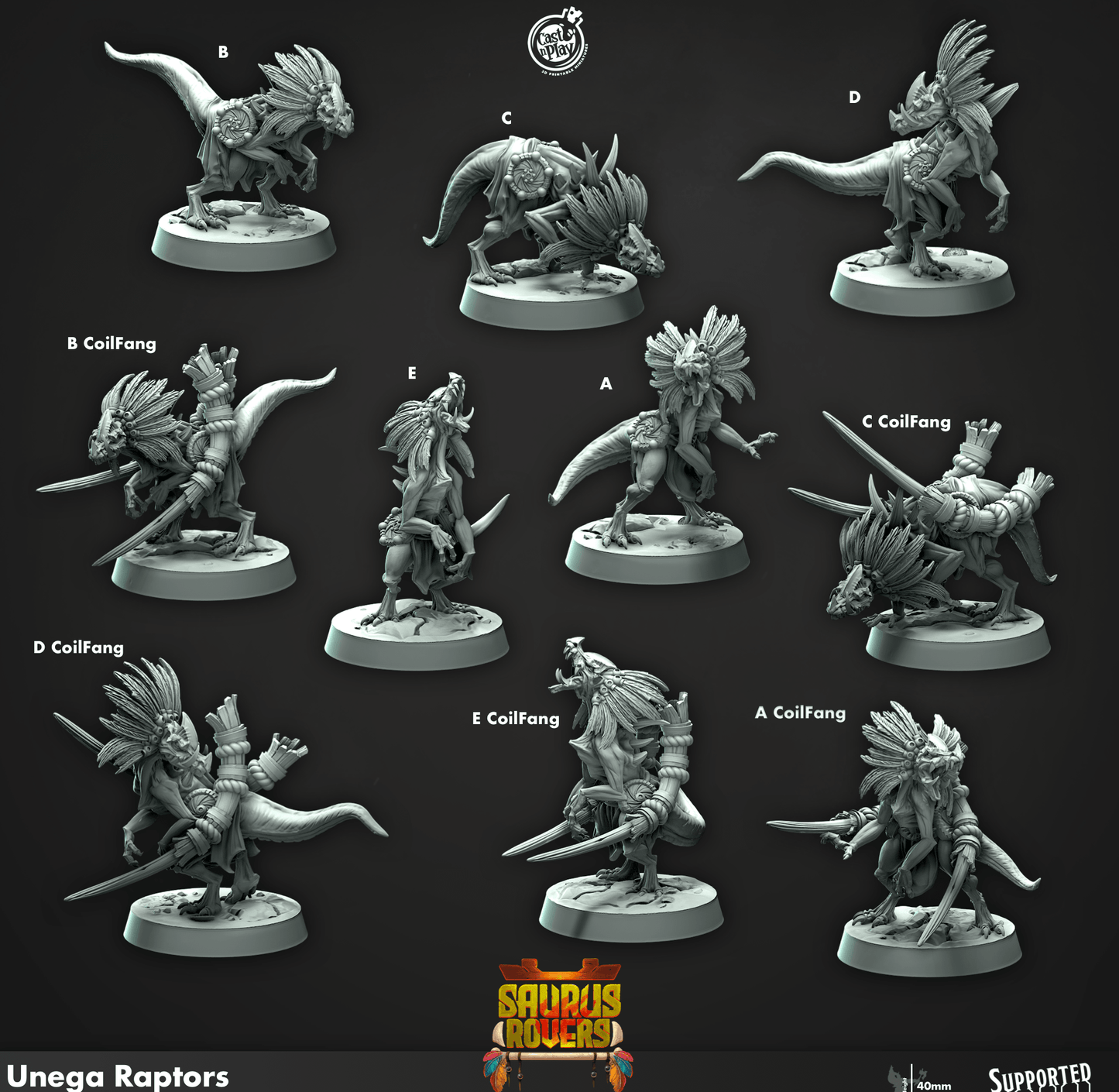 3D Printed Cast n Play Unega Raptors Saurus Rovers Set 28mm 32mm D&D - 3D Printing Boss 