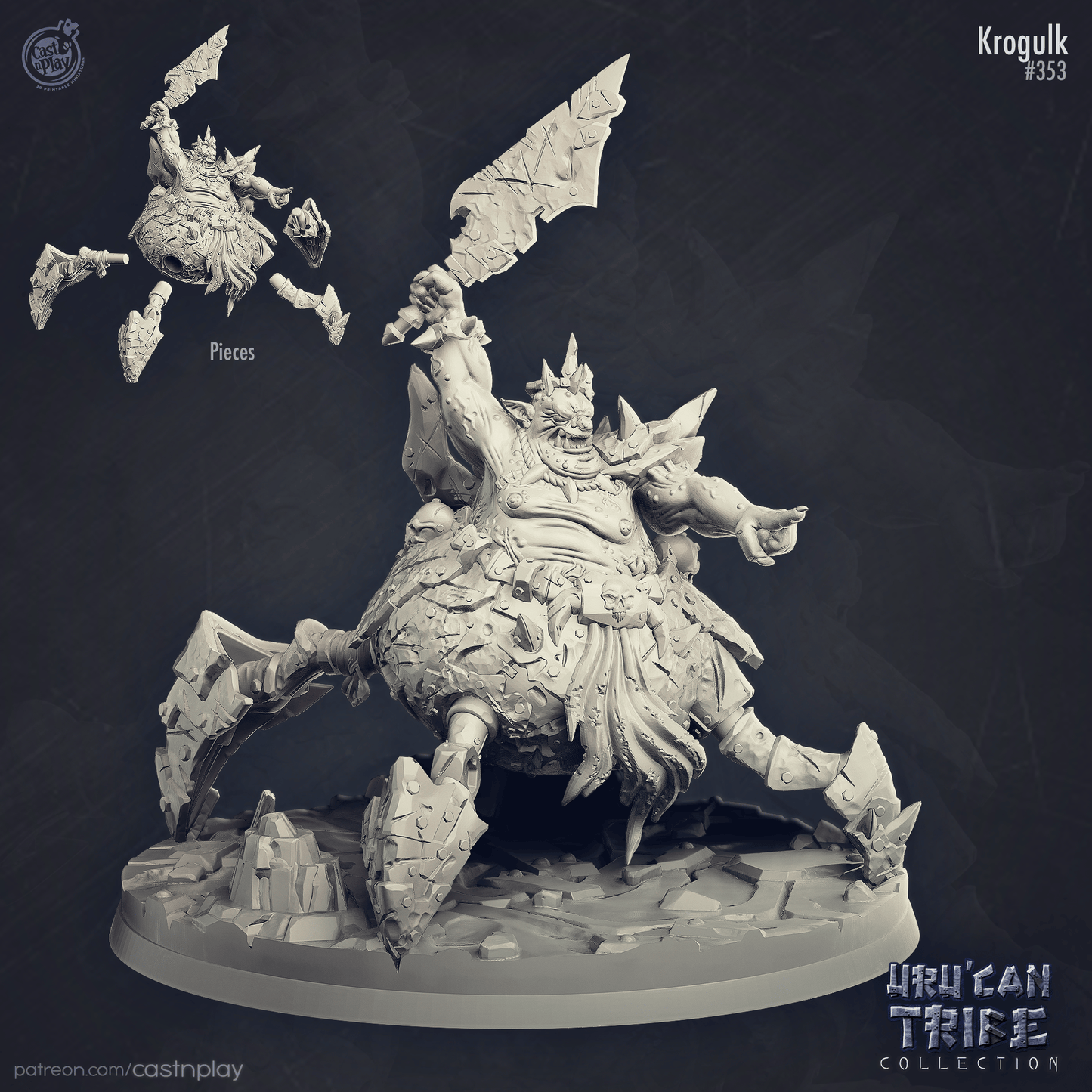 3D Printed Cast n Play Uru Can Tribe - Krogulk The Goblin King 28mm 32mm D&D - 3D Printing Boss 