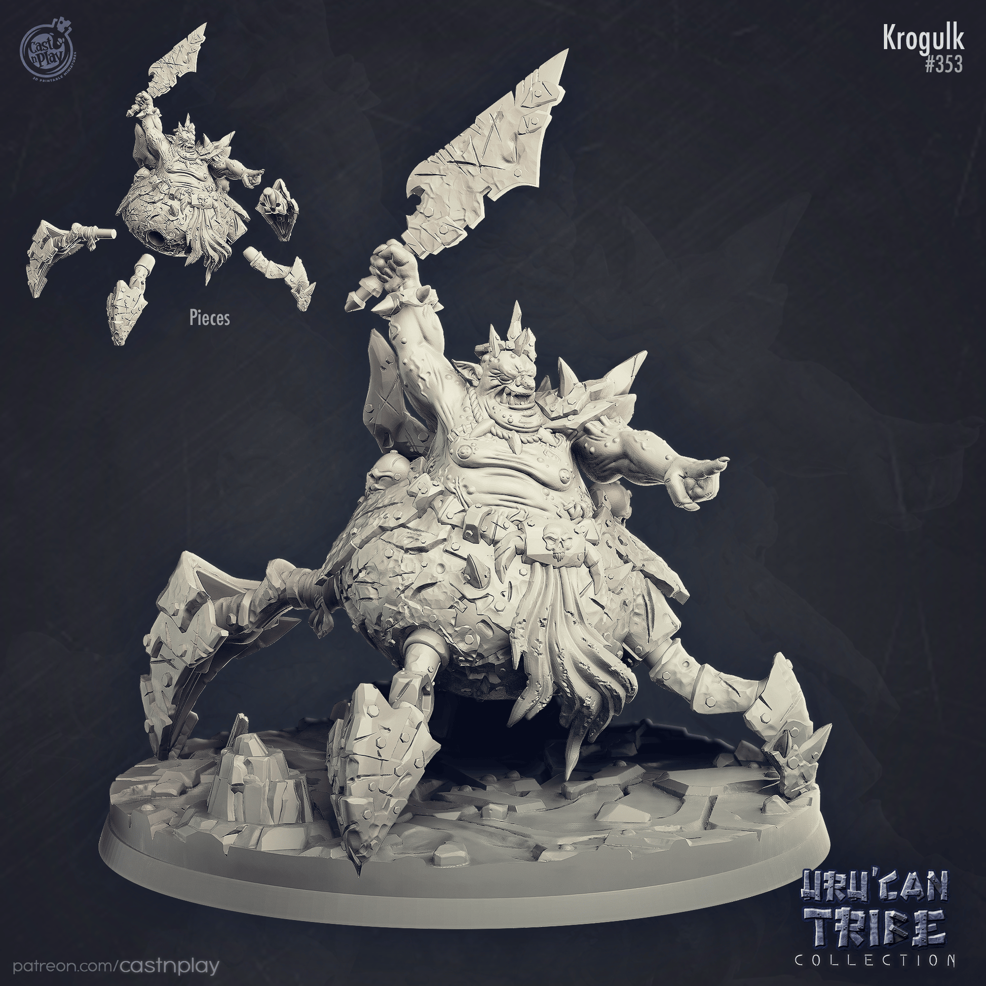 3D Printed Cast n Play Uru Can Tribe - Krogulk The Goblin King 28mm 32mm D&D - 3D Printing Boss 
