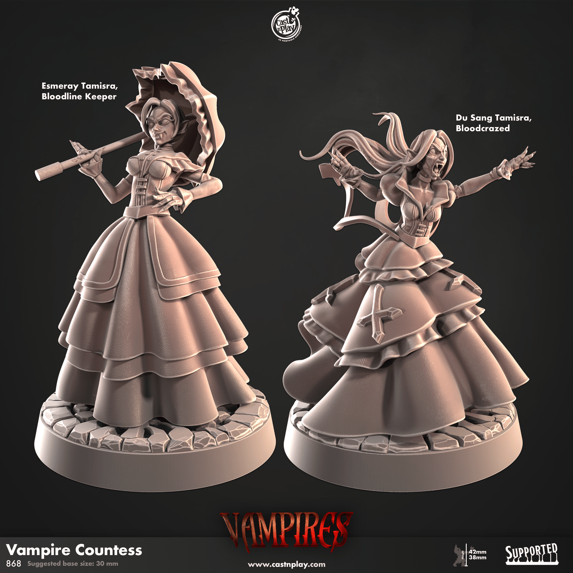 3D Printed Cast n Play Vampire Countess Vampires Set 28mm 32mm D&D - 3D Printing Boss 