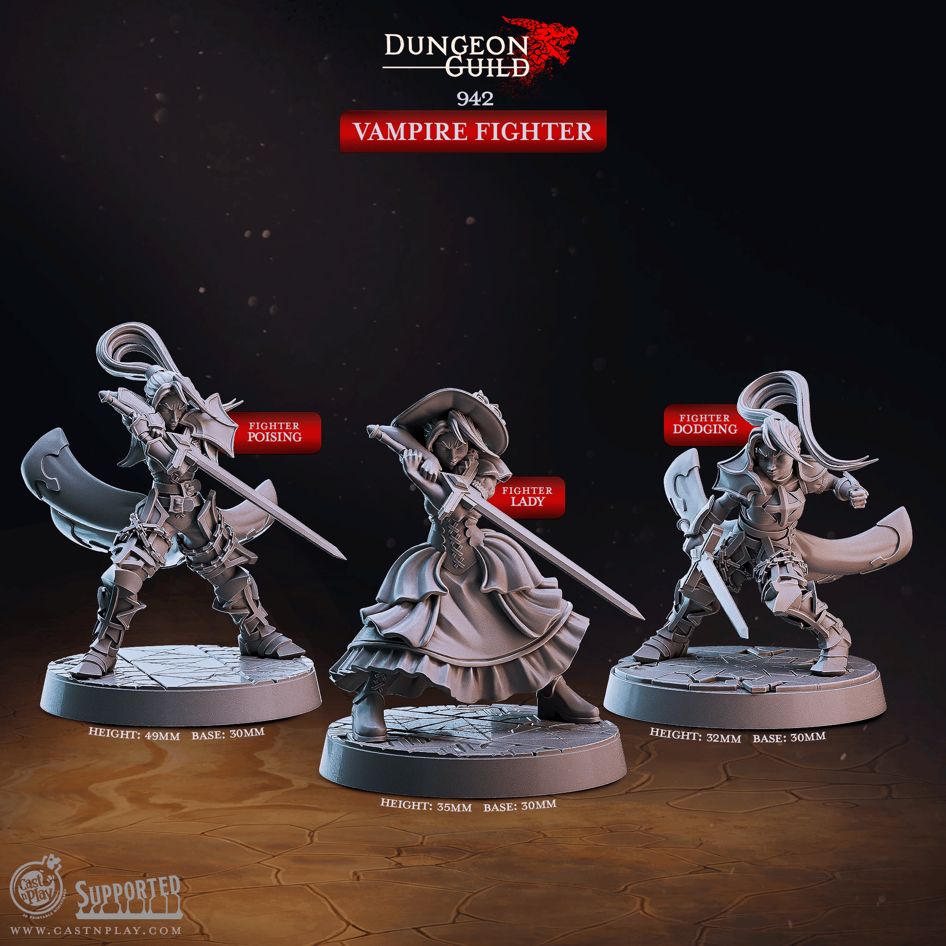 3D Printed Cast n Play Vampire Fighter Dungeon Guild Set 28mm 32mm D&D - 3D Printing Boss 