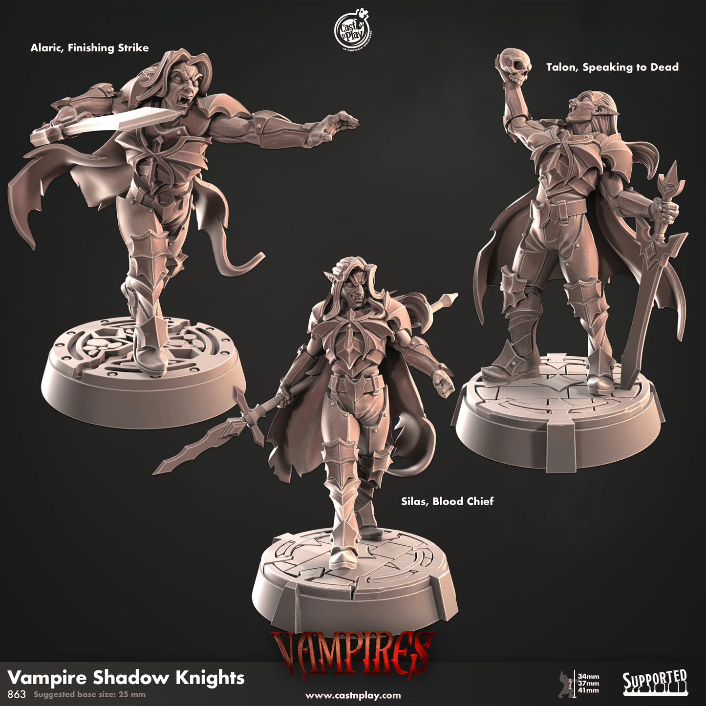 3D Printed Cast n Play Vampires - Vampire Shadow Knights 28mm 32mm D&D - 3D Printing Boss 