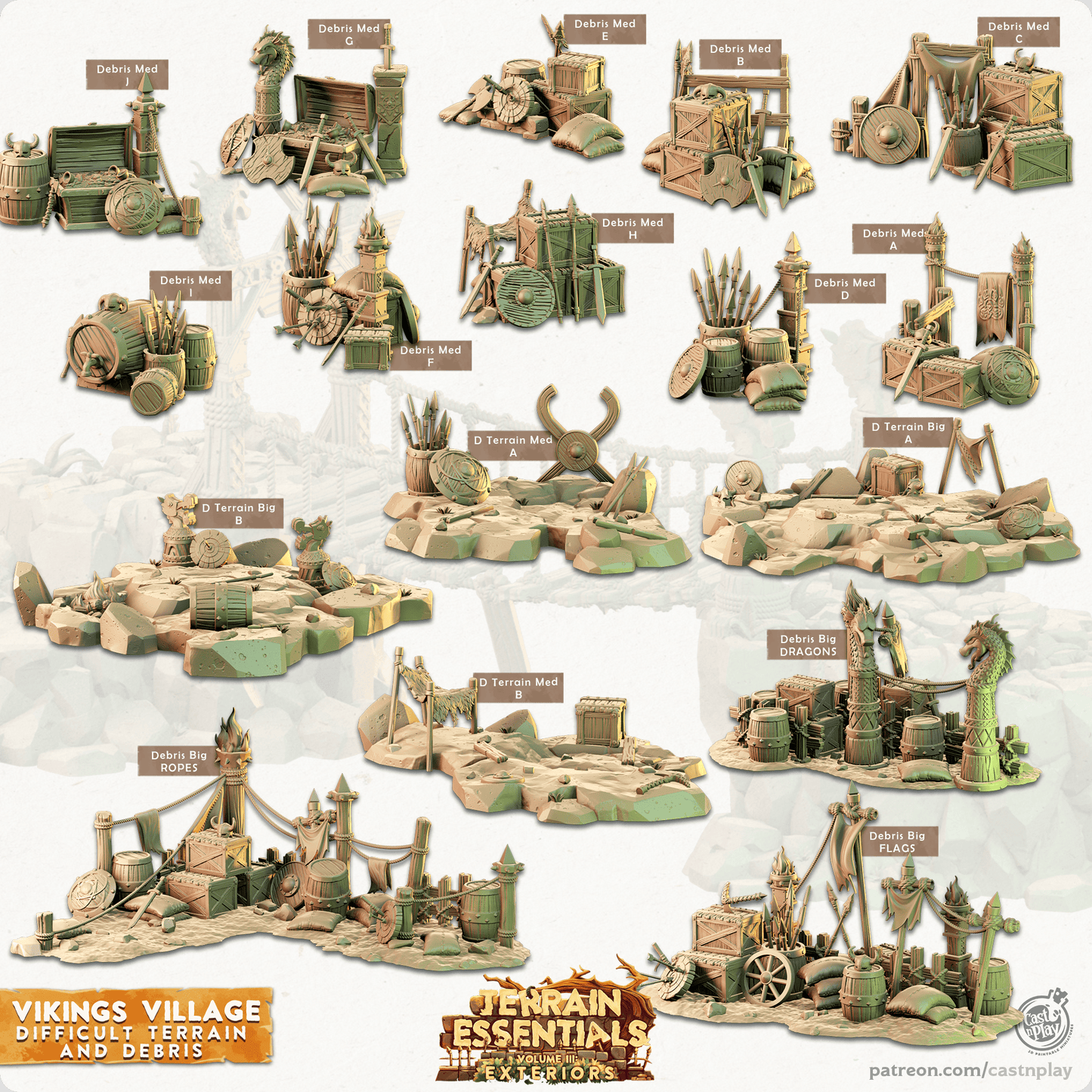 3D Printed Cast n Play Vikings Village Set Debris and Difficult Terrain 28mm 32mm D&D - 3D Printing Boss 