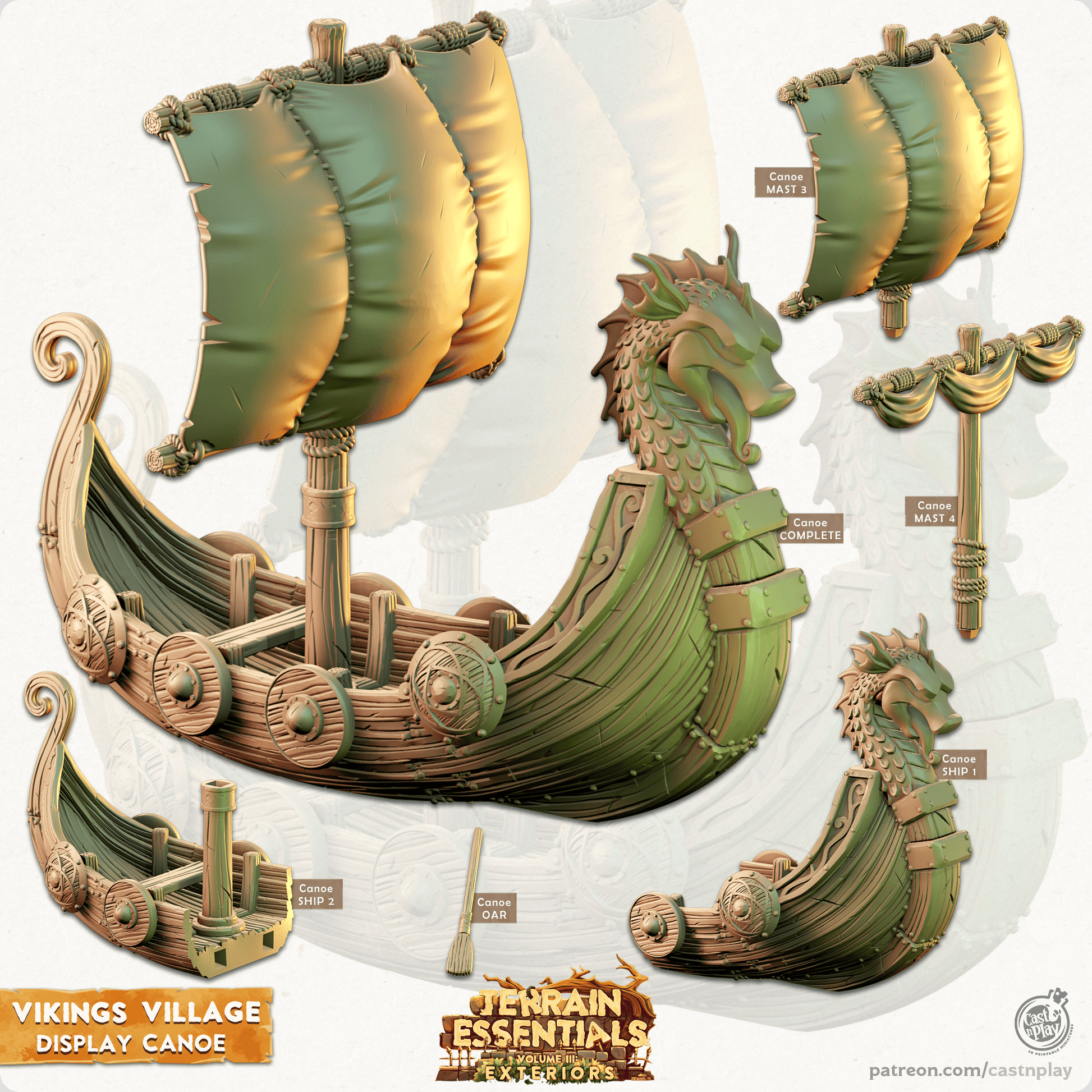 3D Printed Cast n Play Vikings Village Set Display Canoe 28mm 32mm D&D - 3D Printing Boss 