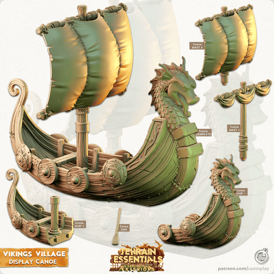 3D Printed Cast n Play Vikings Village Set Display Canoe 28mm 32mm D&D - 3D Printing Boss 