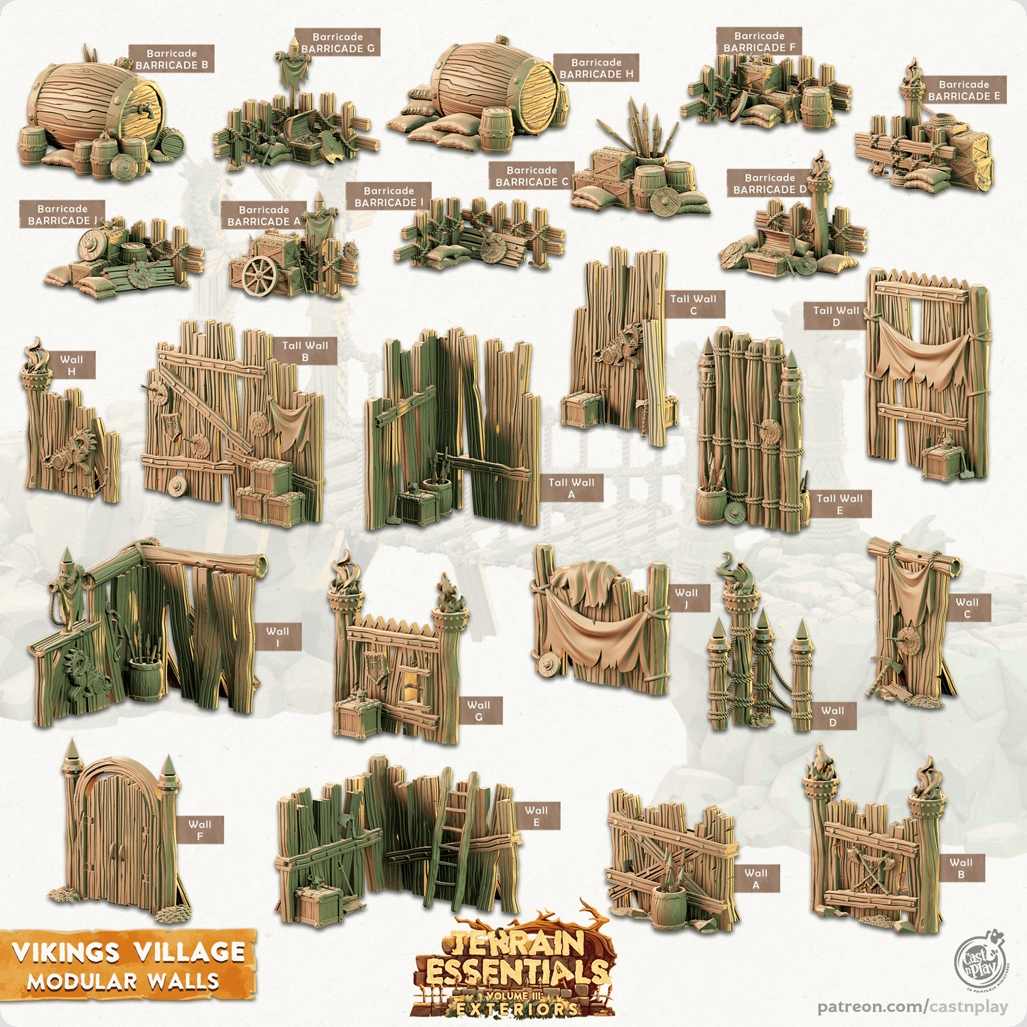 3D Printed Cast n Play Vikings Village Set Modular Walls 28mm 32mm D&D - 3D Printing Boss 