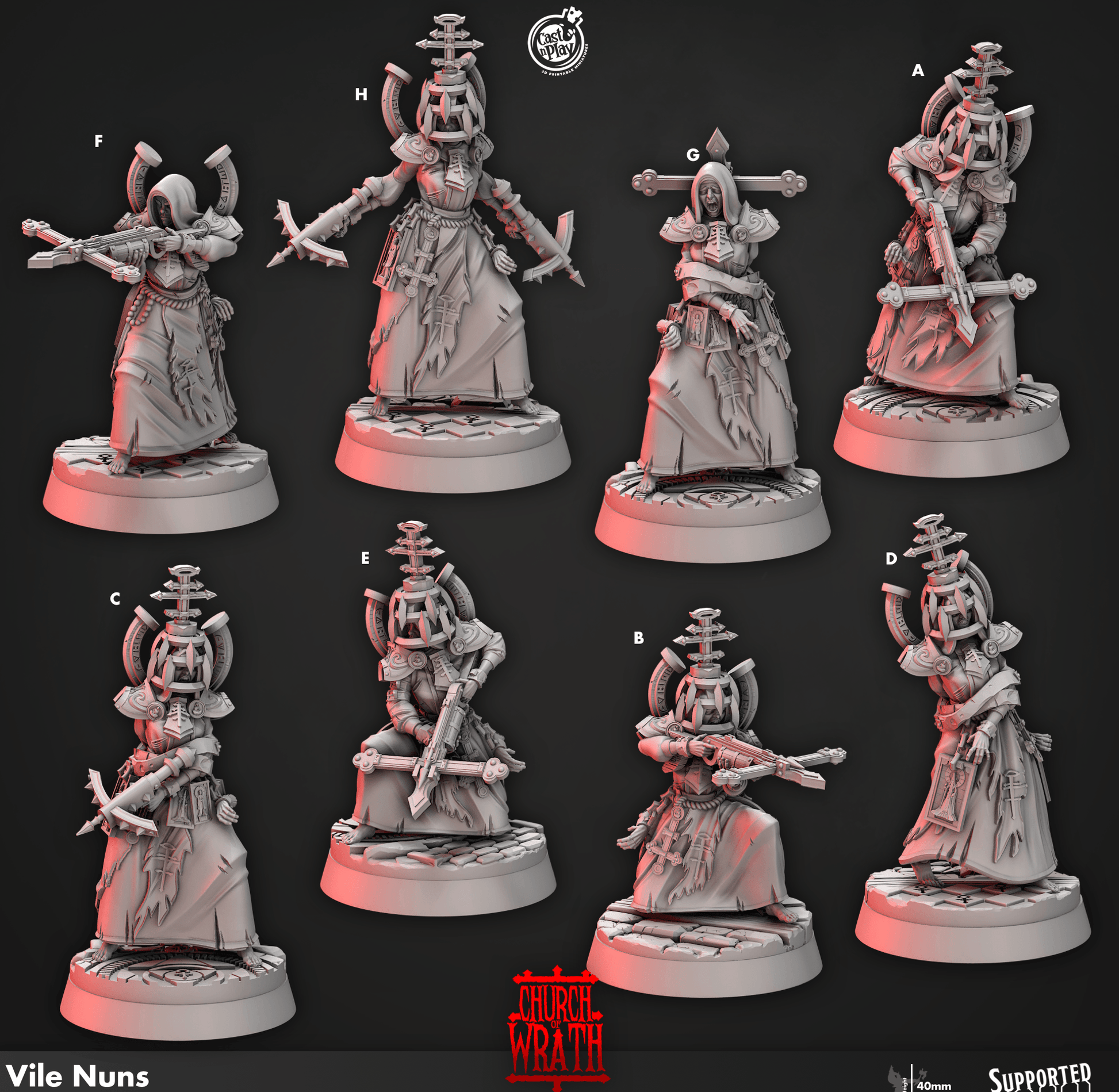 3D Printed Cast n Play Vile Nuns Church of Wrath 28mm 32mm D&D - 3D Printing Boss 