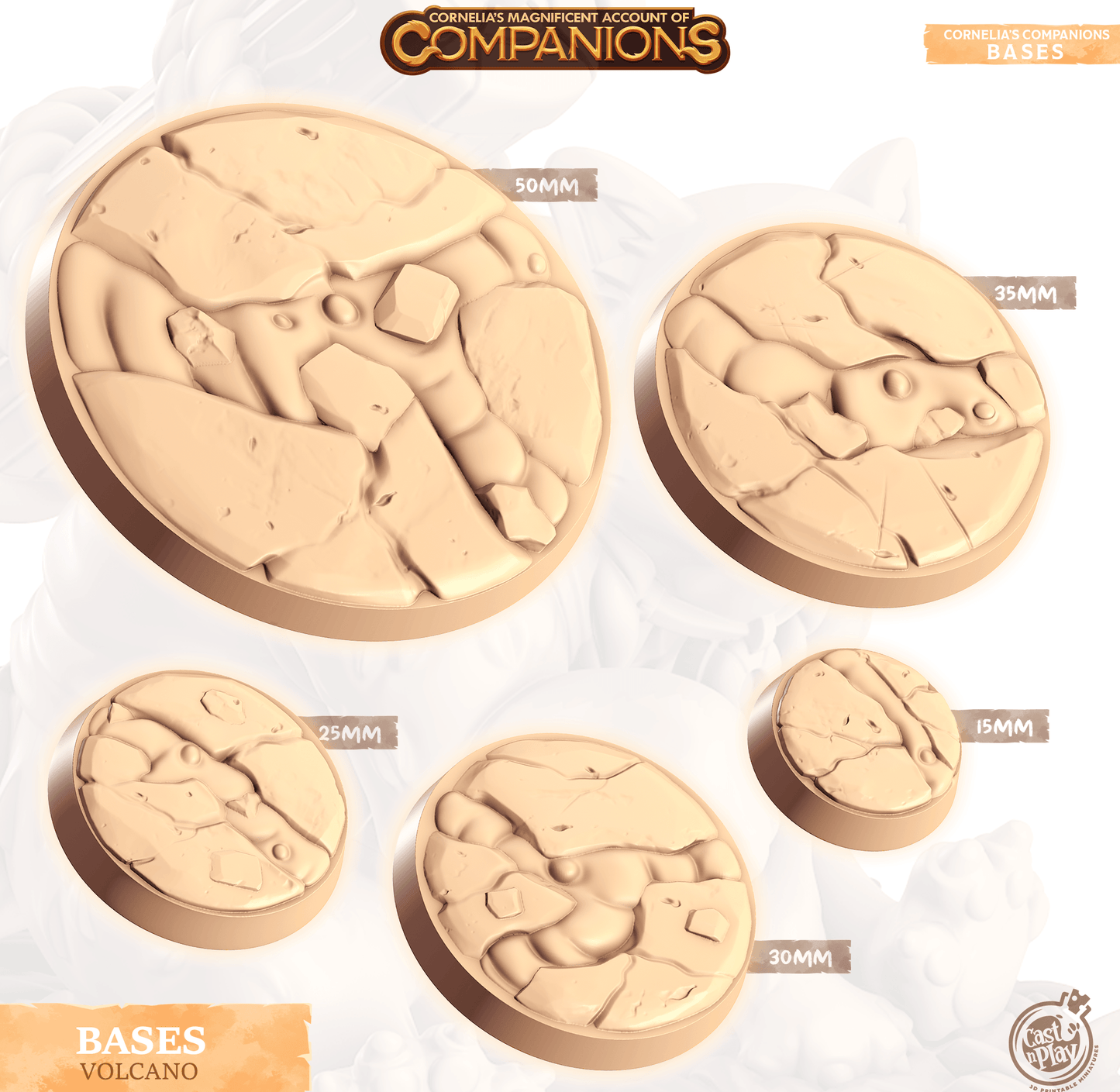 3D Printed Cast n Play Volcano Bases Companion's Bases - Master Pack Companions 28mm 32mm D&D - 3D Printing Boss 