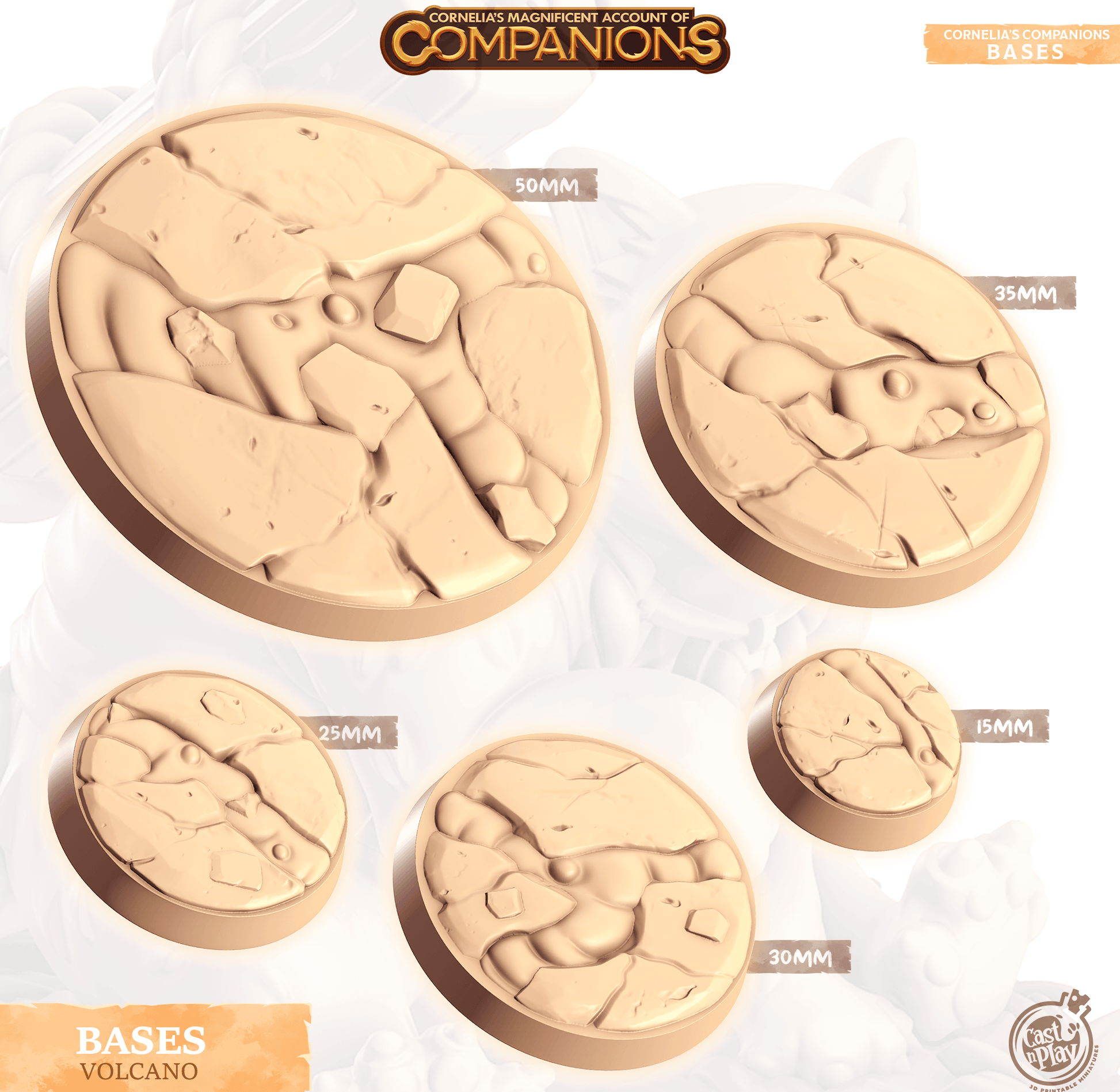 3D Printed Cast n Play Volcano Bases Companion's Bases - Master Pack Companions 28mm 32mm D&D - 3D Printing Boss 