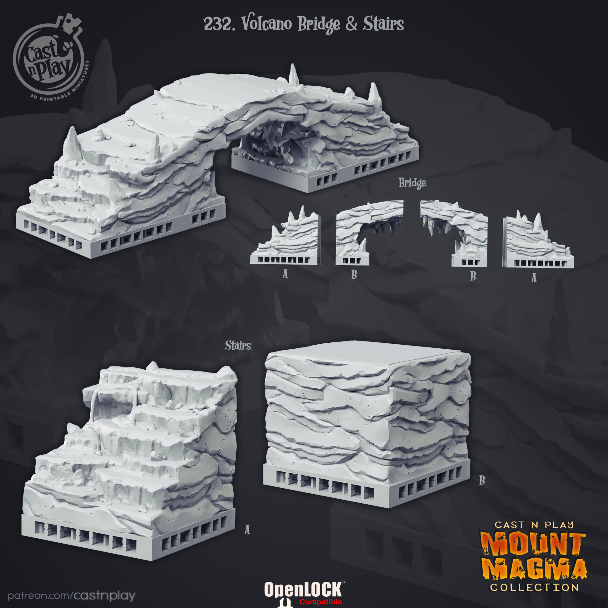 3D Printed Cast n Play Volcano Bridge and Stairs Mount Magma 28mm 32mm D&D - 3D Printing Boss 