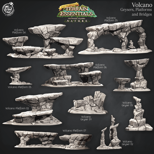 3D Printed Cast n Play Volcano Terrain Geysers, Platforms and Bridges Set Terrain Essentials 28mm 32mm D&D - 3D Printing Boss 