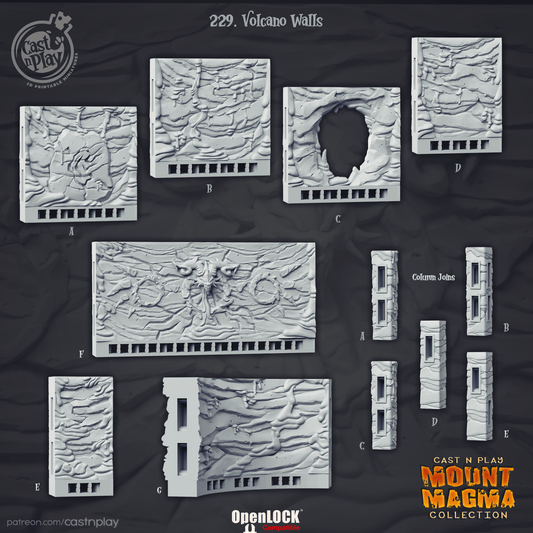 3D Printed Cast n Play Volcano Walls Mount Magma 28mm 32mm D&D - 3D Printing Boss 
