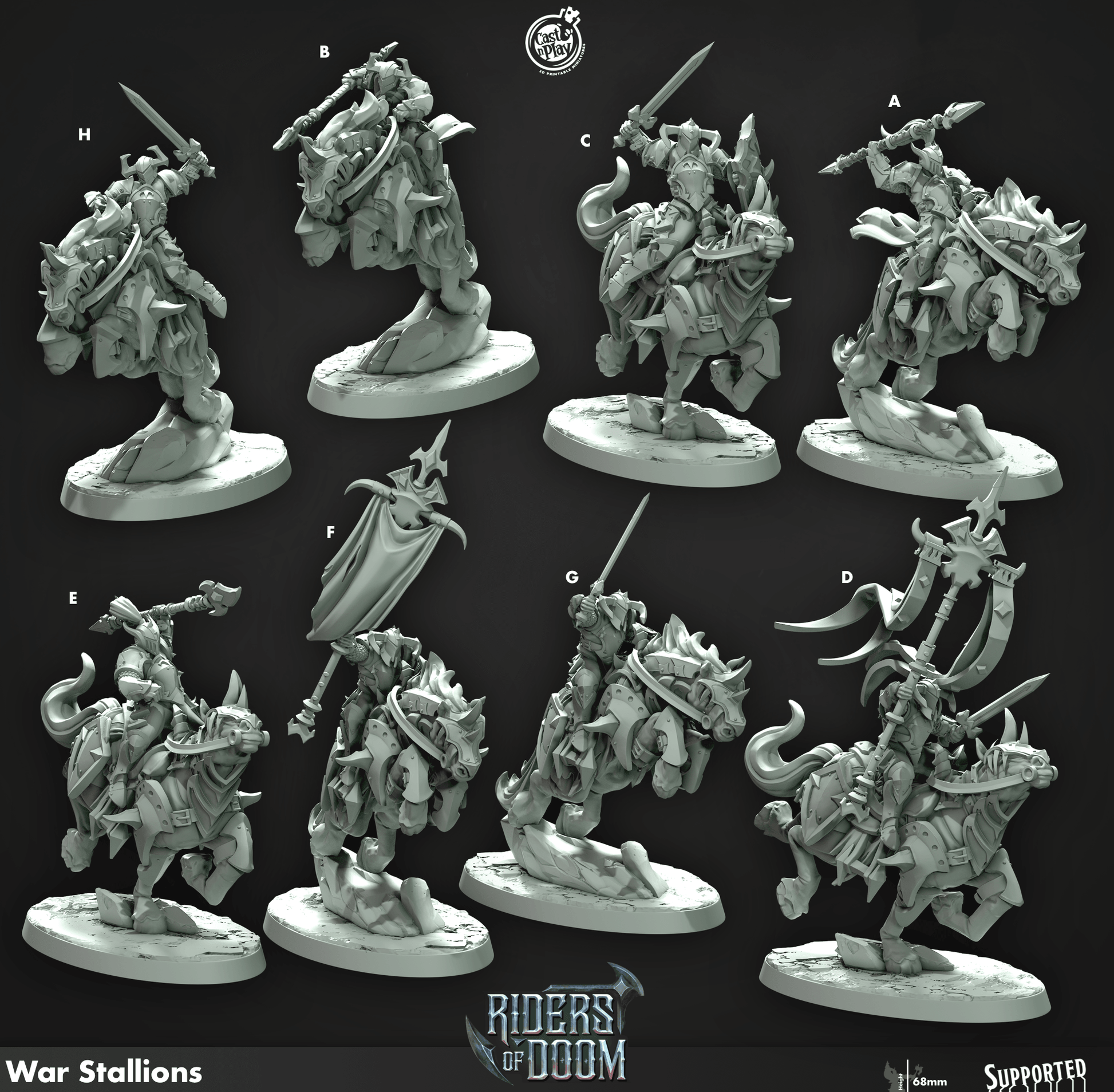 3D Printed Cast n Play War Stallions Riders of Doom Set 28mm 32mm D&D - 3D Printing Boss 