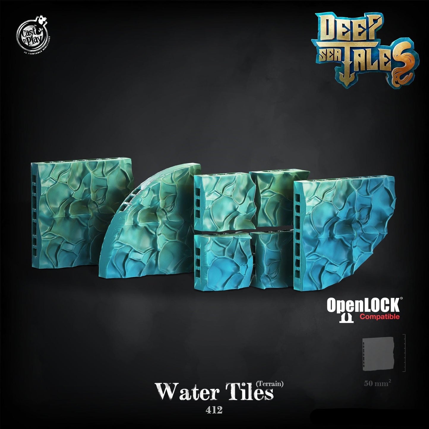 3D Printed Cast n Play Water Tiles Deep Sea Tales 28mm 32mm D&D - 3D Printing Boss 