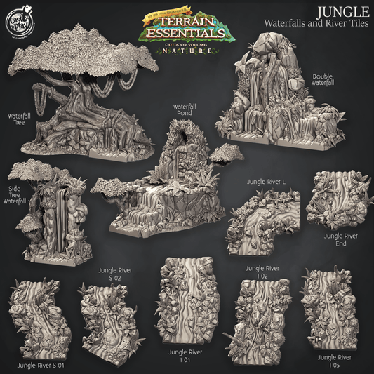 3D Printed Cast n Play Waterfalls and River Tiles Jungle Terrain Set Terrain Essentials Nature 28mm 32mm D&D - 3D Printing Boss 