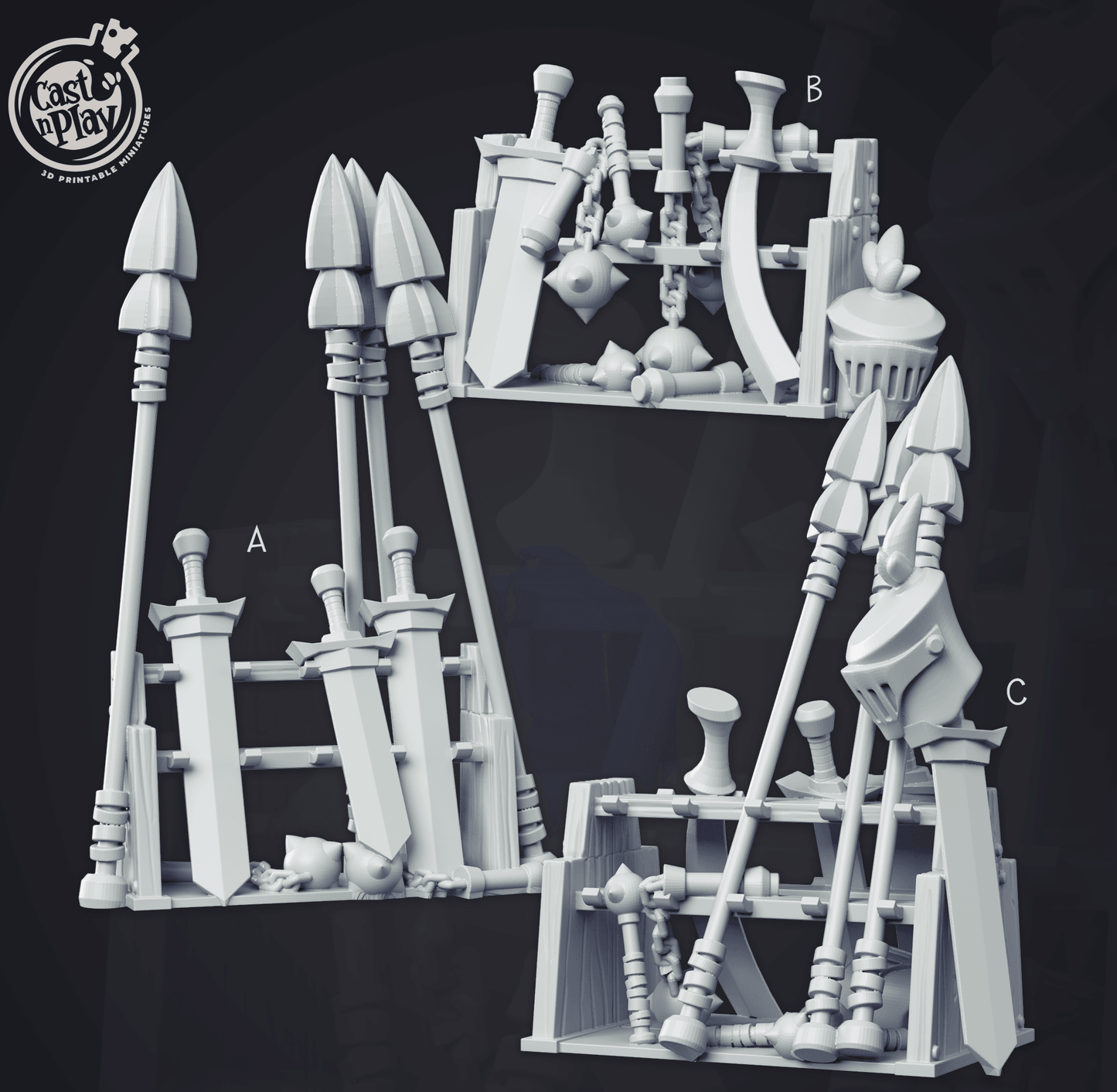 3D Printed Cast n Play - Weapon Racks 28mm 32mm D&D - 3D Printing Boss 
