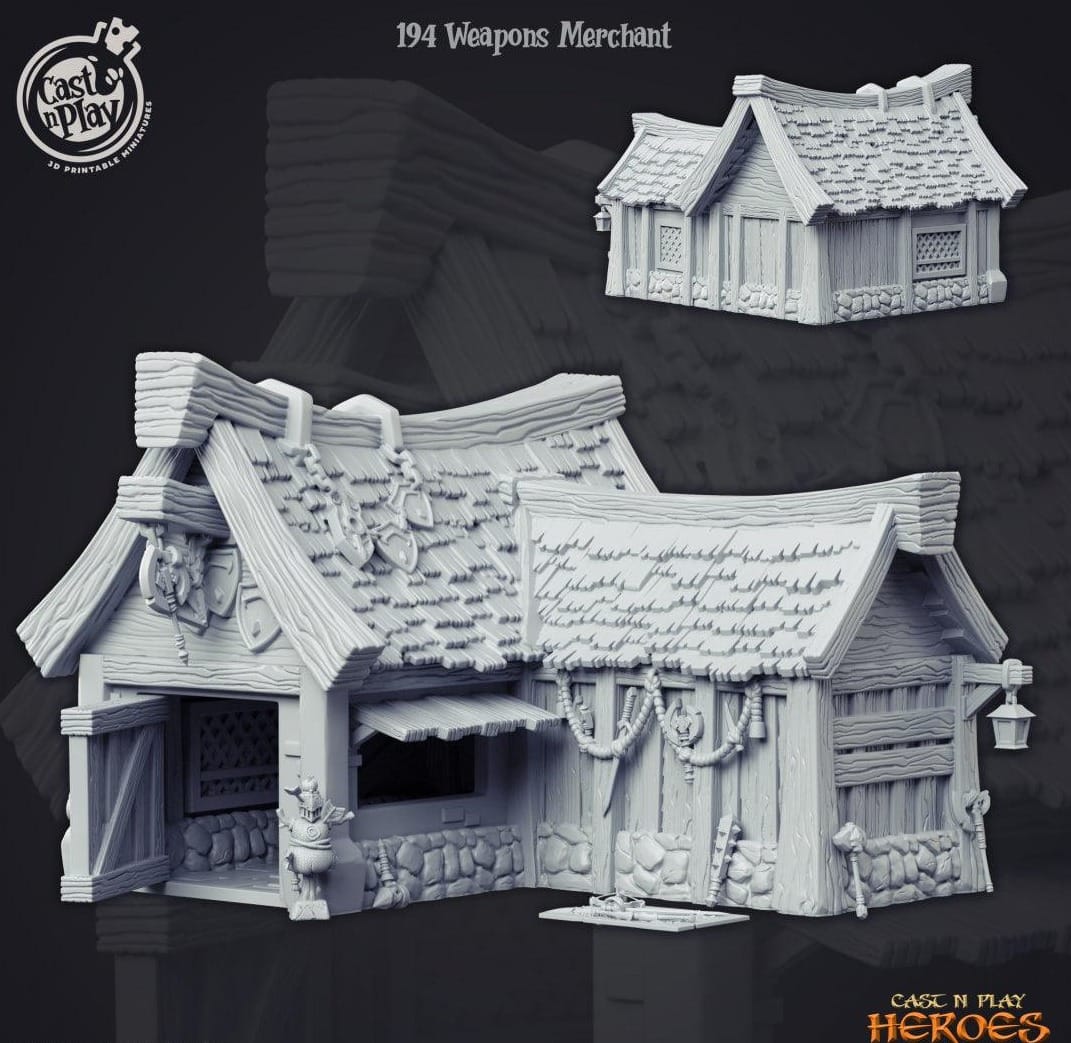 3D Printed Cast n Play Weapons Merchant Building Heroes Vol. 1 28mm 32mm D&D - 3D Printing Boss 