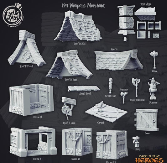 3D Printed Cast n Play Weapons Merchant Building Heroes Vol. 1 28mm 32mm D&D - 3D Printing Boss 