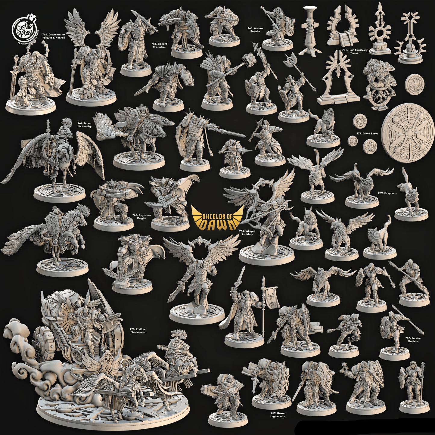 3D Printed Cast n Play Winged Justiciars Shields of Dawn 28mm 32mm D&D - 3D Printing Boss 