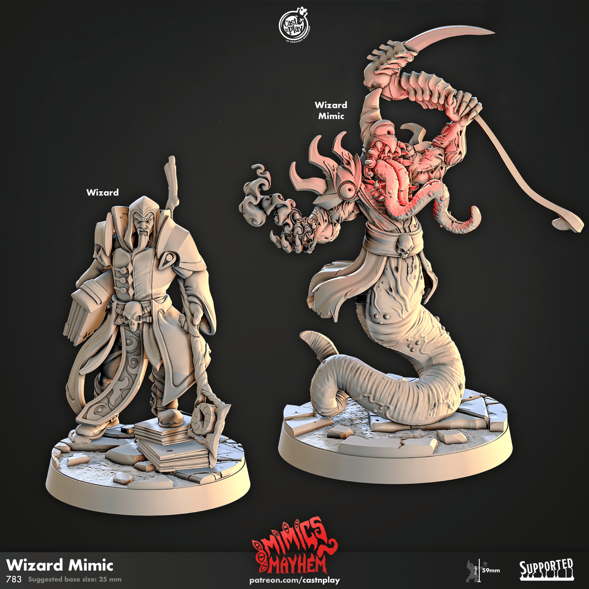 3D Printed Cast n Play Wizard Mimic Mimics Mayhem Set 28mm 32mm D&D - 3D Printing Boss 