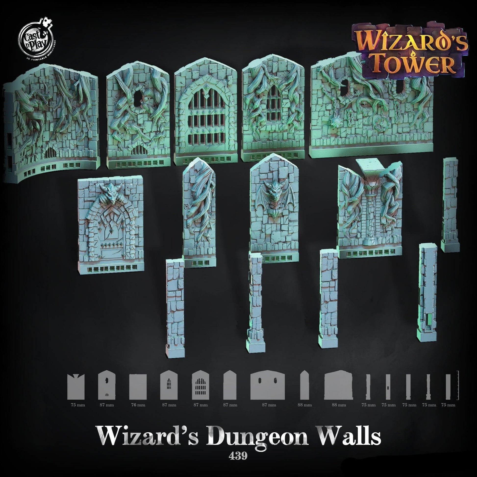 3D Printed Cast n Play Wizard's Dungeon Walls Wizards Tower 28mm 32mm D&D - 3D Printing Boss 
