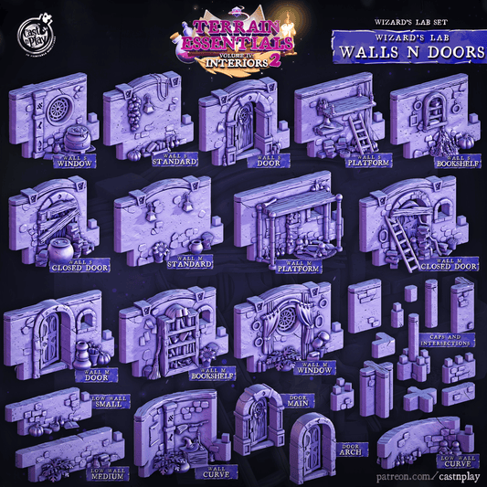 3D Printed Cast n Play Wizard's Lab Walls and Doors Set 28mm 32mm D&D - 3D Printing Boss 