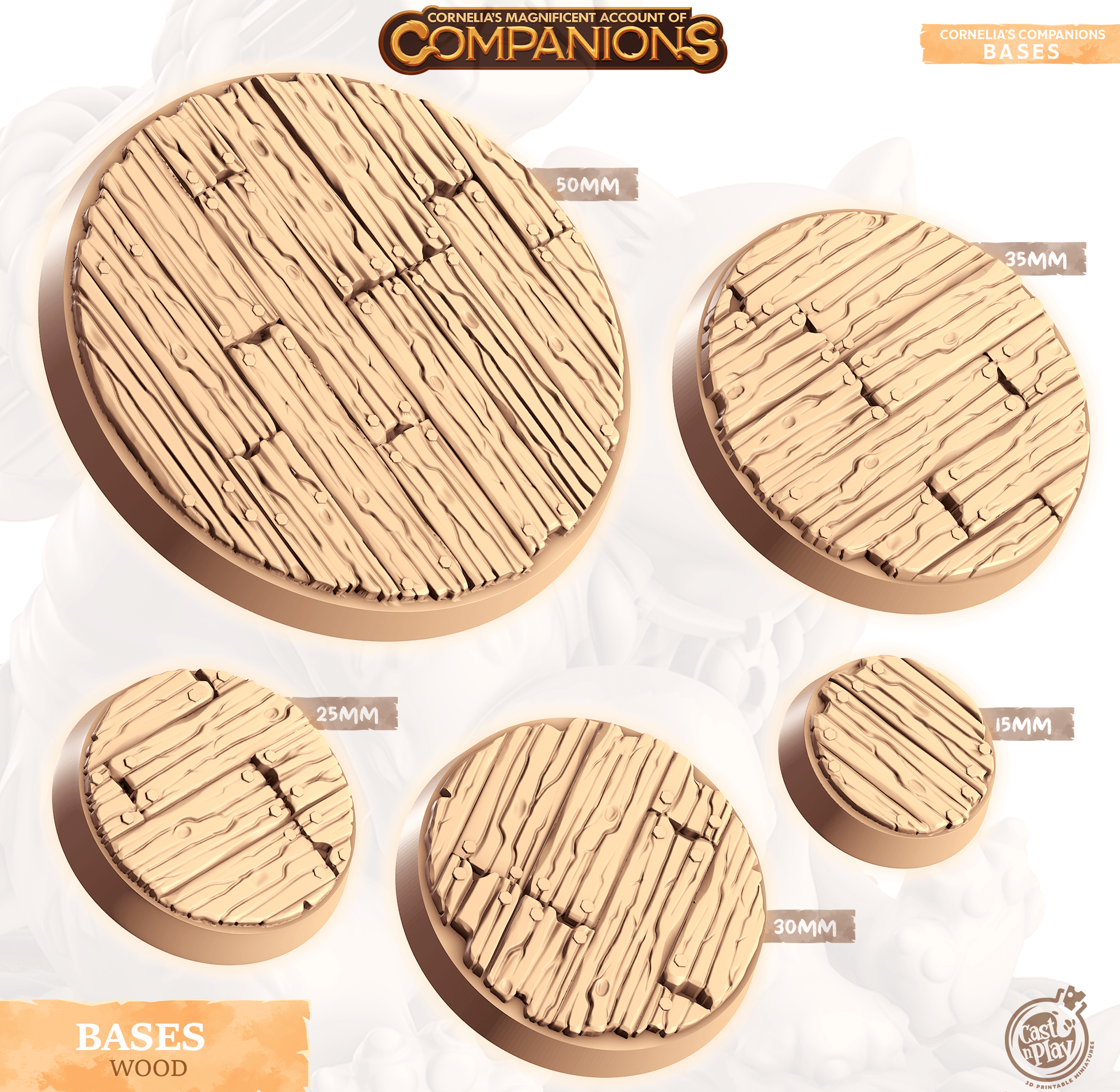 3D Printed Cast n Play Wood Bases Companion's Bases - Starter Pack Companions 28mm 32mm D&D - 3D Printing Boss 