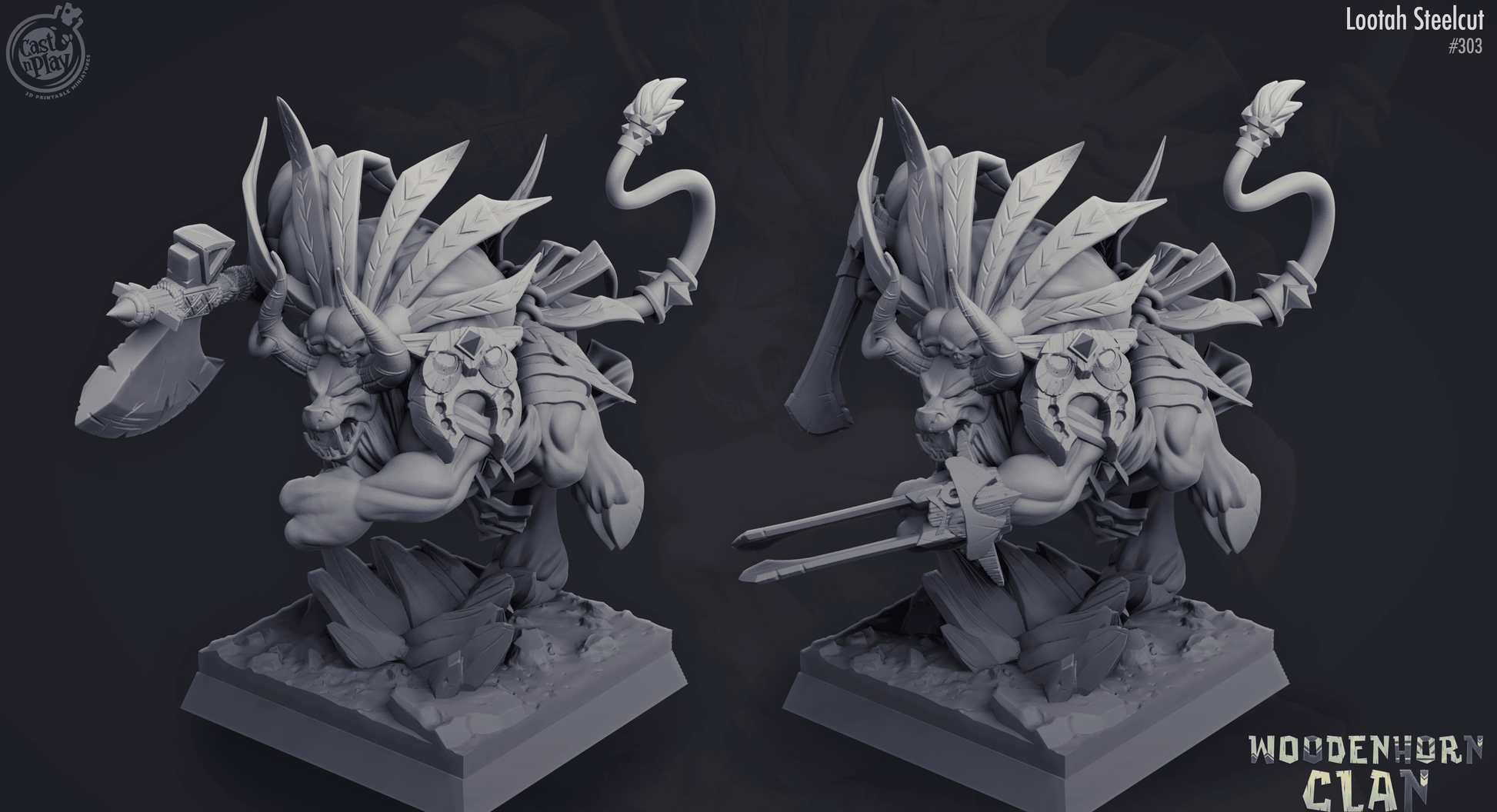 3D Printed Cast n Play Woodenhorn Clan - Lootah Steelcut 28mm 32mm D&D - 3D Printing Boss 