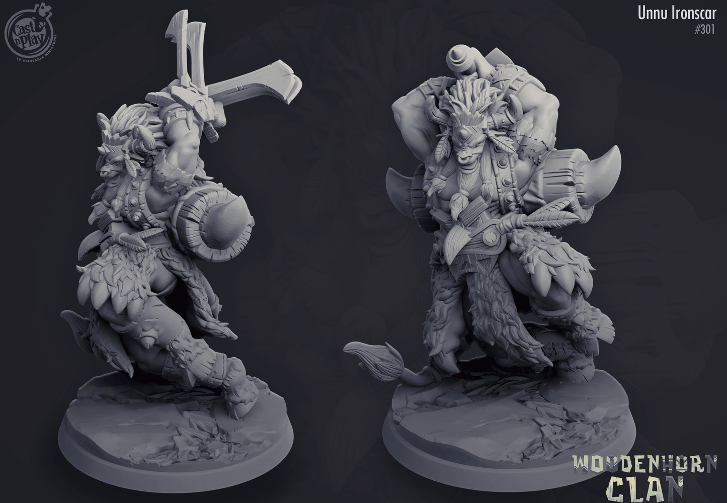 3D Printed Cast n Play Woodenhorn Clan - Unnu Ironscar 28mm 32mm D&D - 3D Printing Boss 