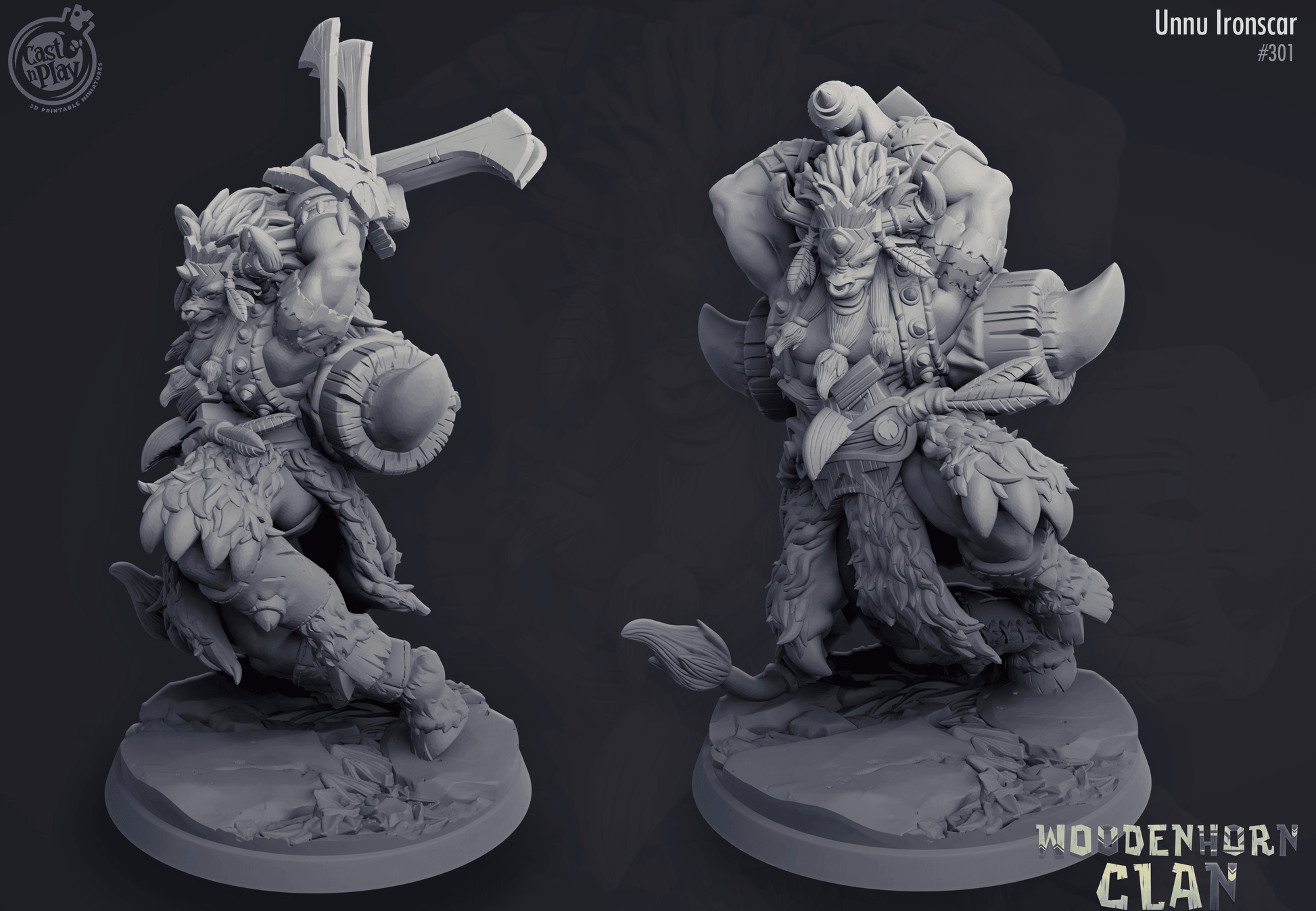3D Printed Cast n Play Woodenhorn Clan - Unnu Ironscar 28mm 32mm D&D - 3D Printing Boss 