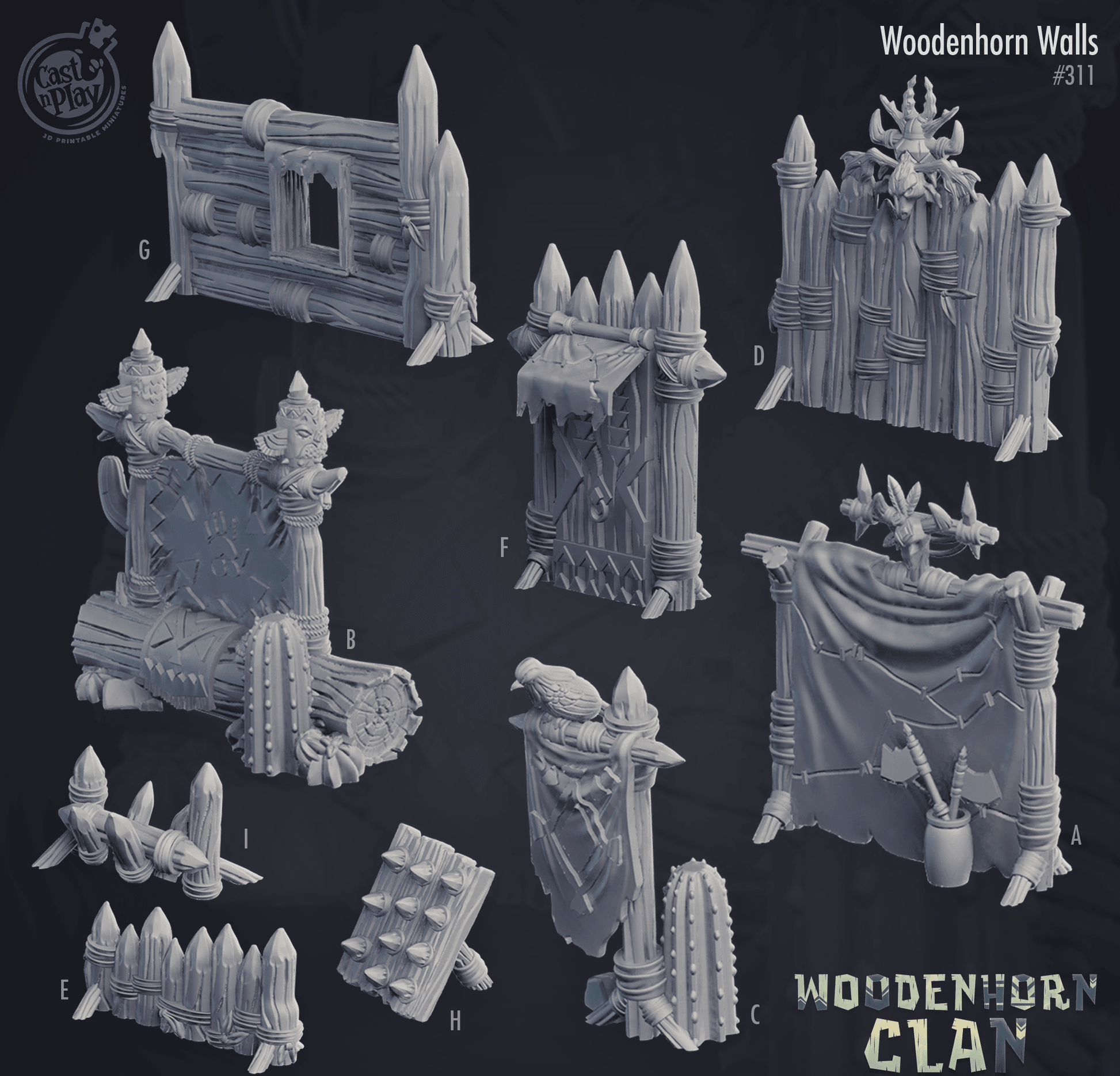 3D Printed Cast n Play Woodenhorn Clan - Woodenhorn Walls 28mm 32mm D&D - 3D Printing Boss 