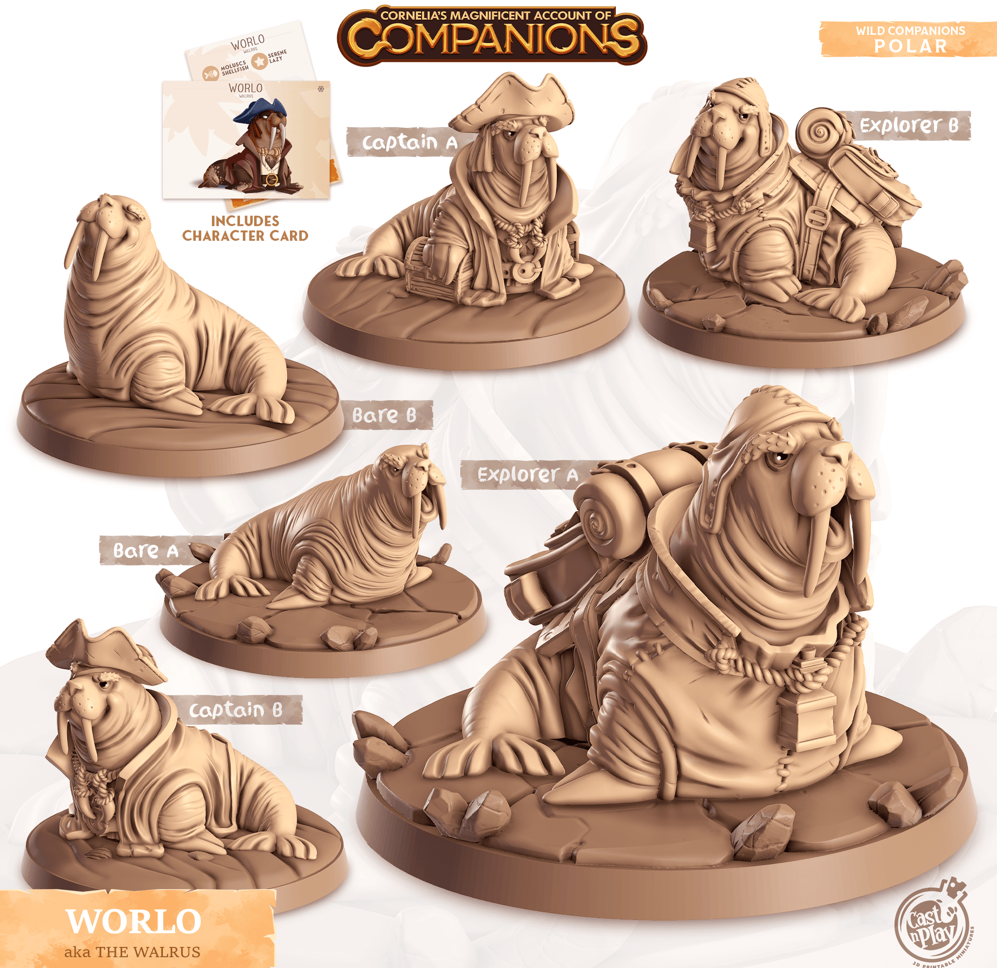 3D Printed Cast n Play Worlo - Walrus Companions 28mm 32mm D&D - 3D Printing Boss 