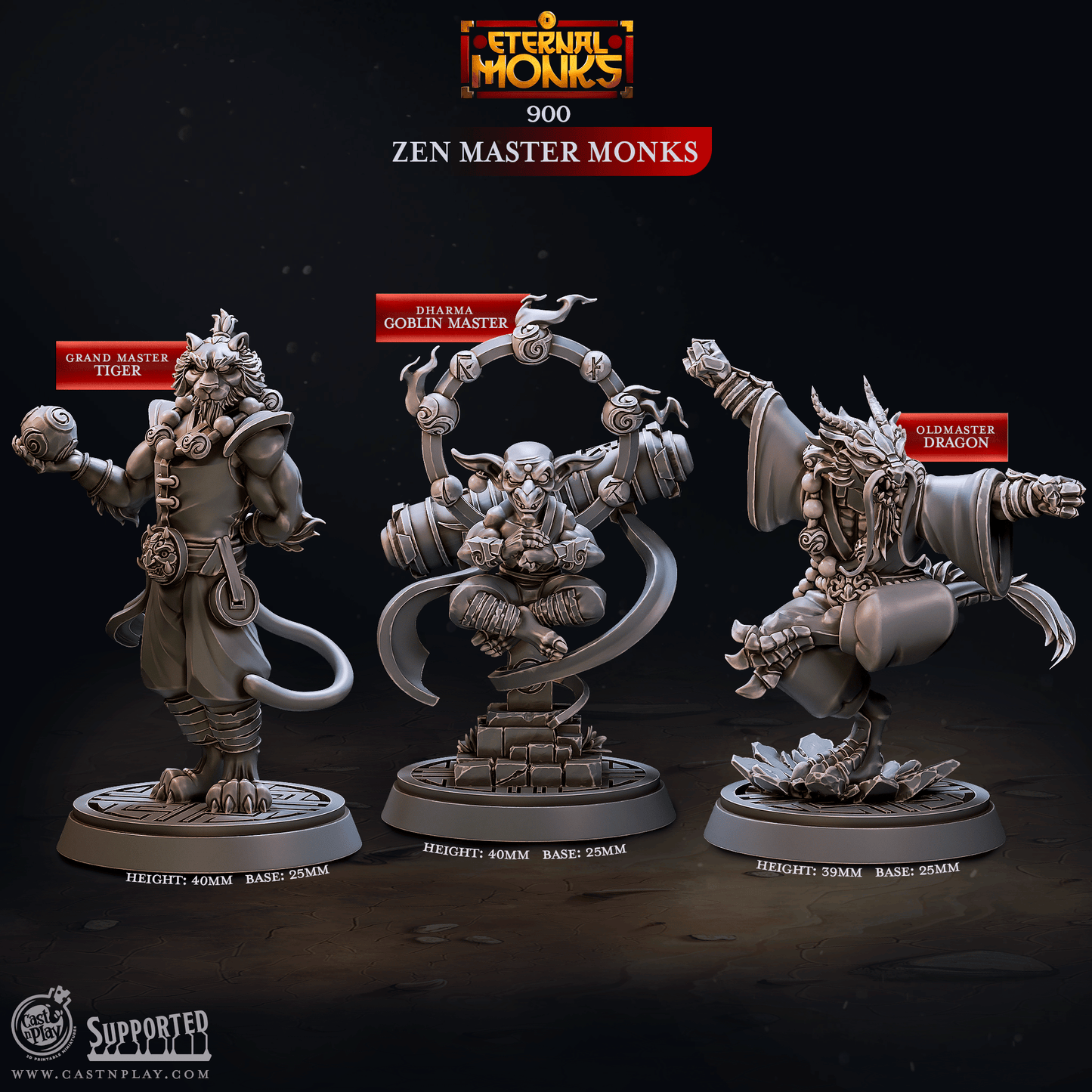 3D Printed Cast n Play Zen Master Monks Eternal Monks Set 28mm 32mm D&D - 3D Printing Boss 
