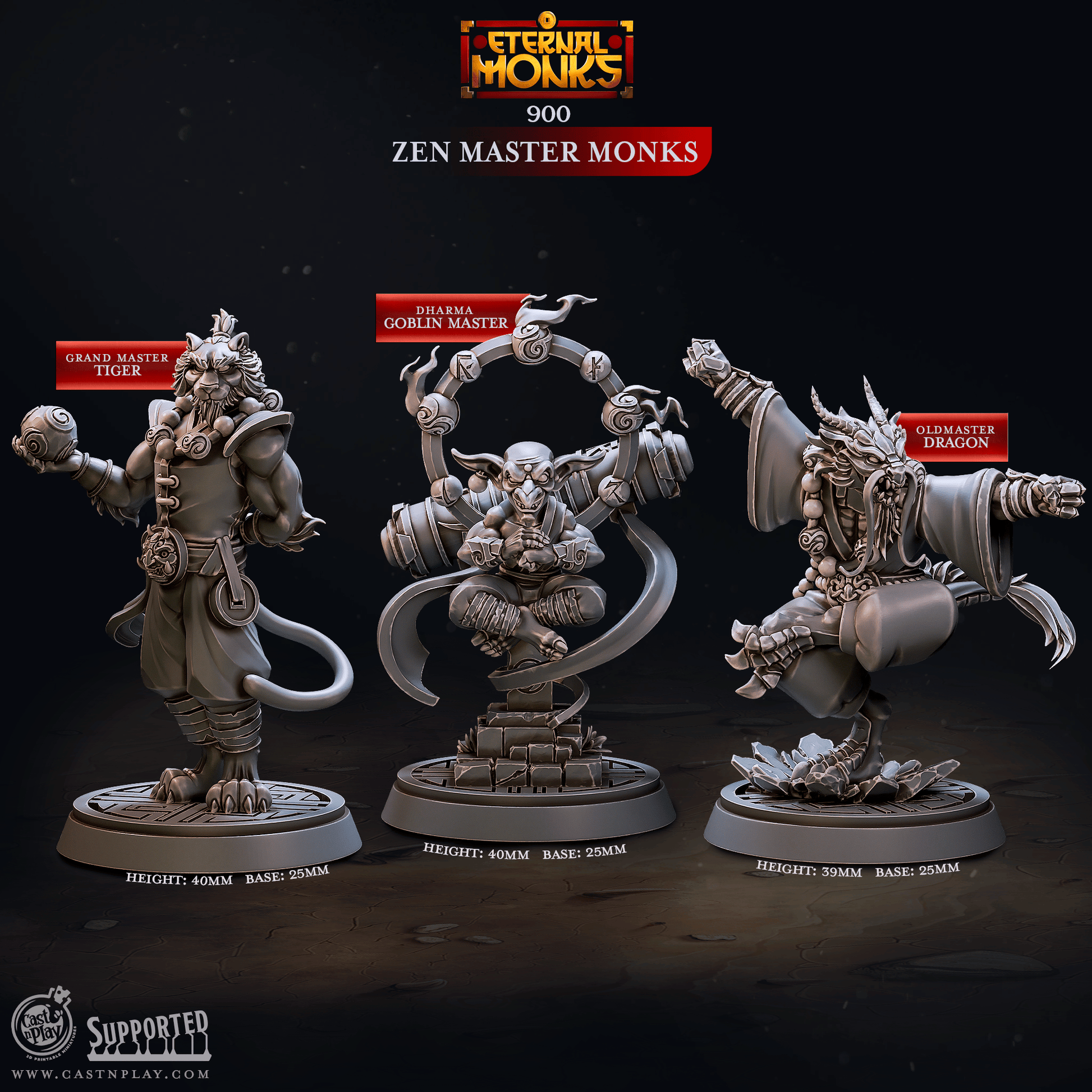 3D Printed Cast n Play Zen Master Monks Eternal Monks Set 28mm 32mm D&D - 3D Printing Boss 