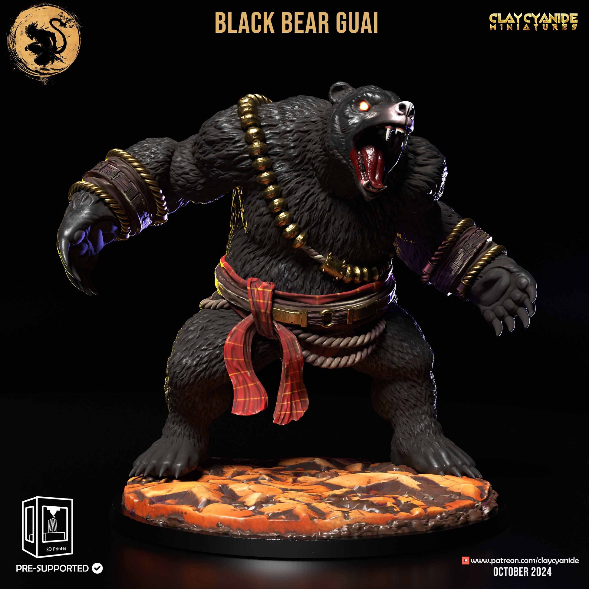 3D Printed Clay Cyanide Black Bear Guai Black Myth Wukong Set 28 32 mm D&D - 3D Printing Boss 