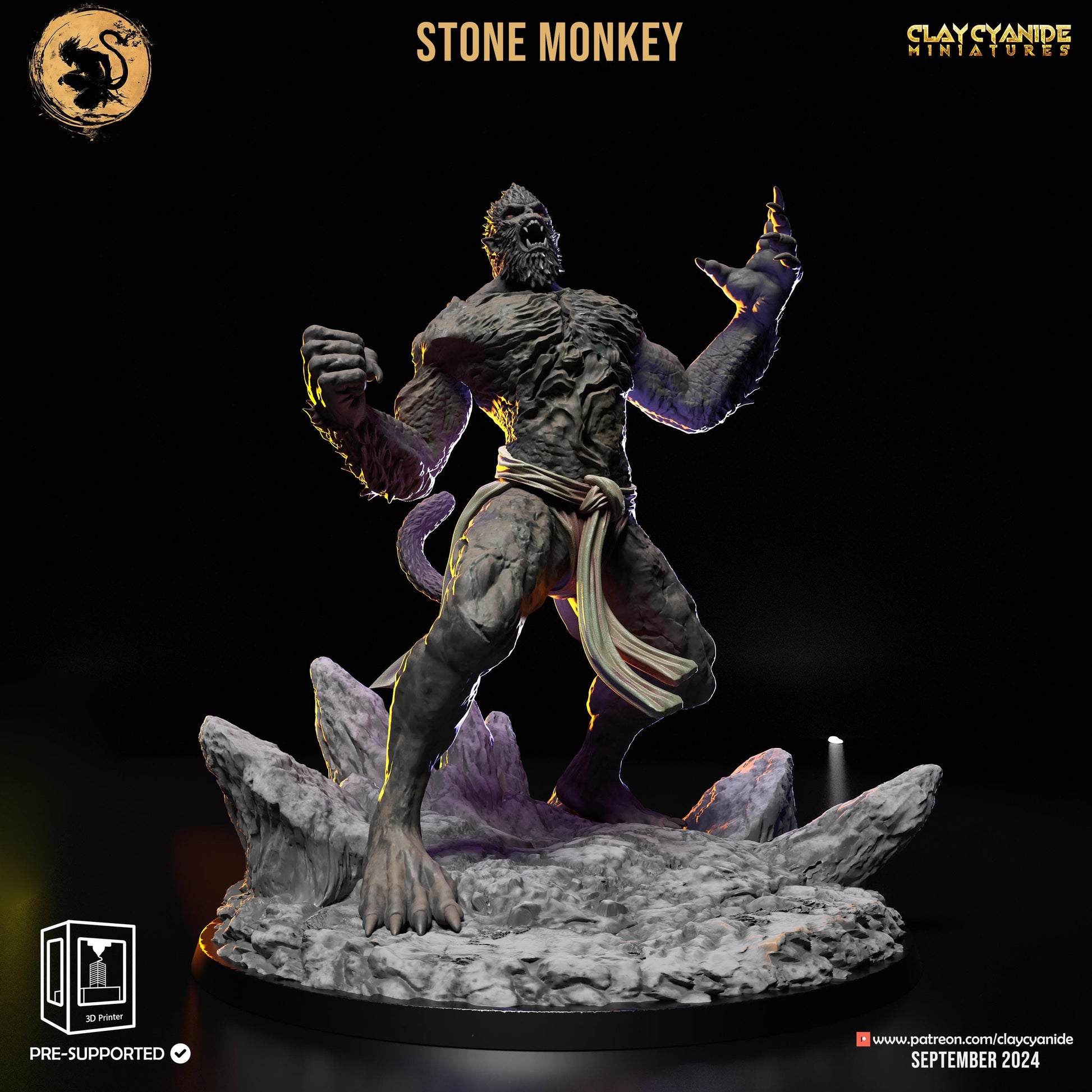 3D Printed Clay Cyanide Black Stone Monkey Myth - Wukong Set 28 32 mm D&D - 3D Printing Boss 