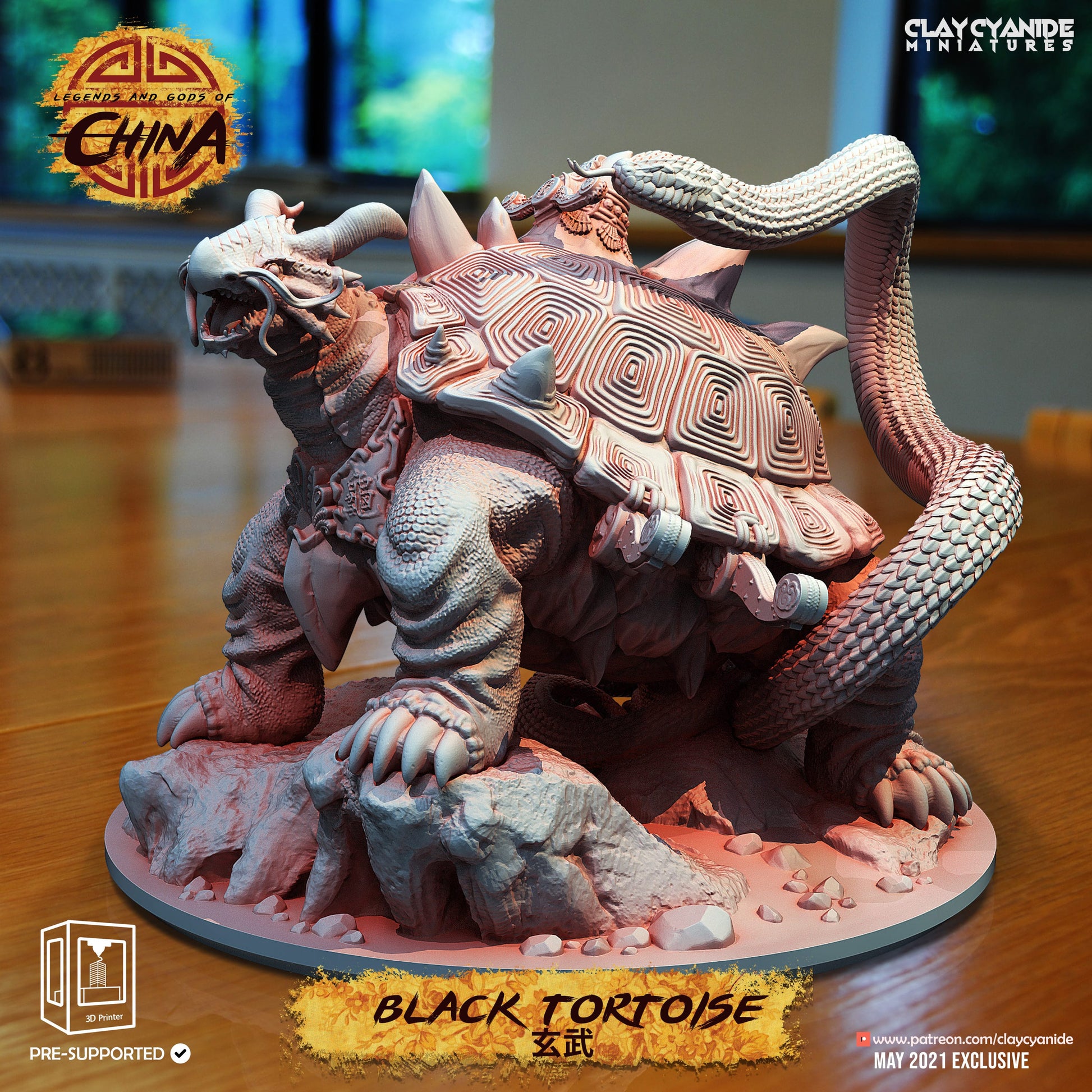 3D Printed Clay Cyanide Black Tortoise Legends and Gods Of China 28 32 mm D&D - 3D Printing Boss 