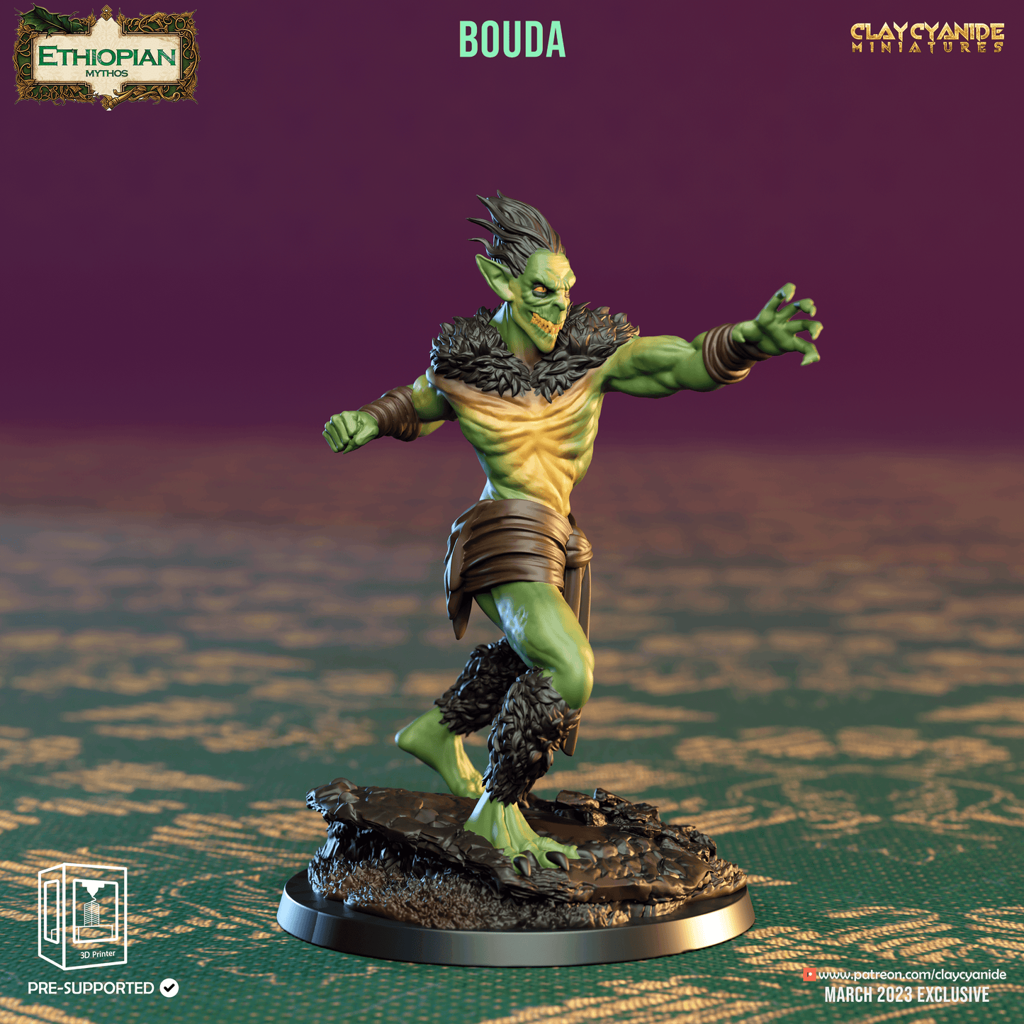 3D Printed Clay Cyanide Bouda Ethiopian Mythos 28 32 mm D&D - 3D Printing Boss 