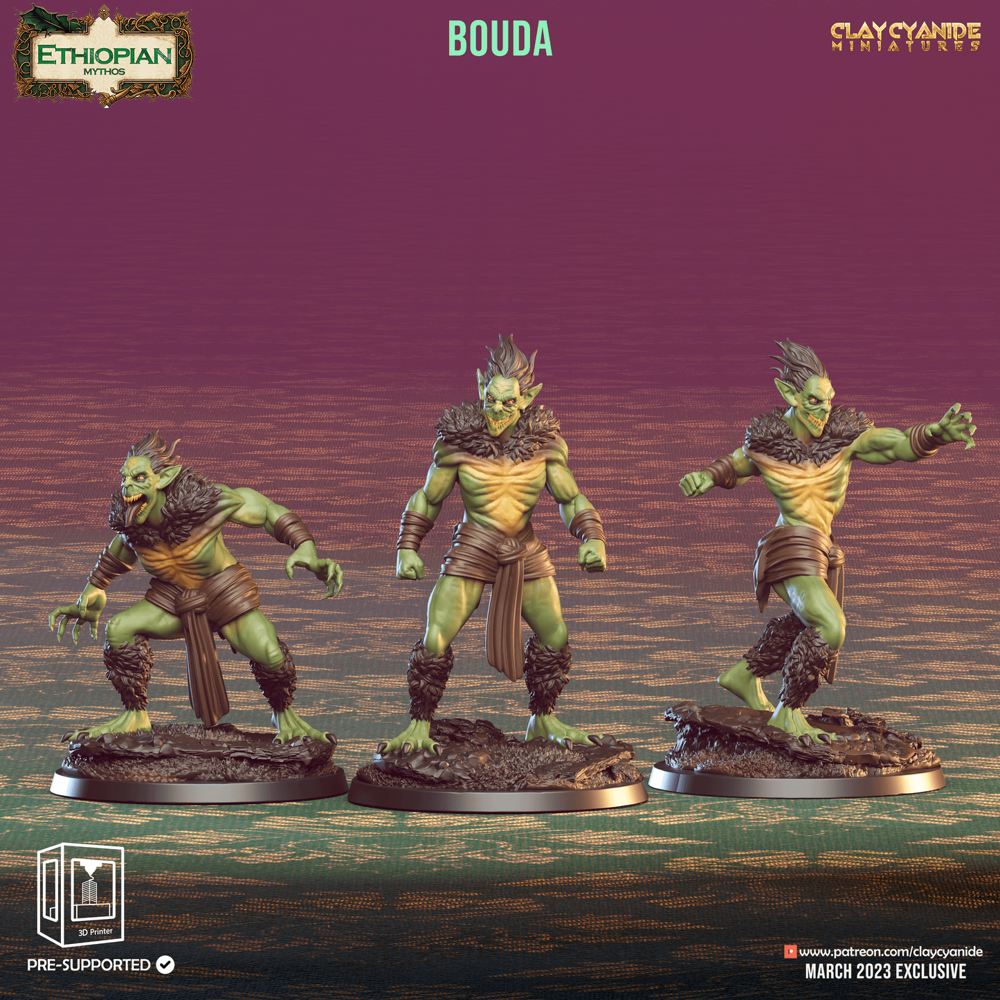 3D Printed Clay Cyanide Bouda Ethiopian Mythos 28 32 mm D&D - 3D Printing Boss 