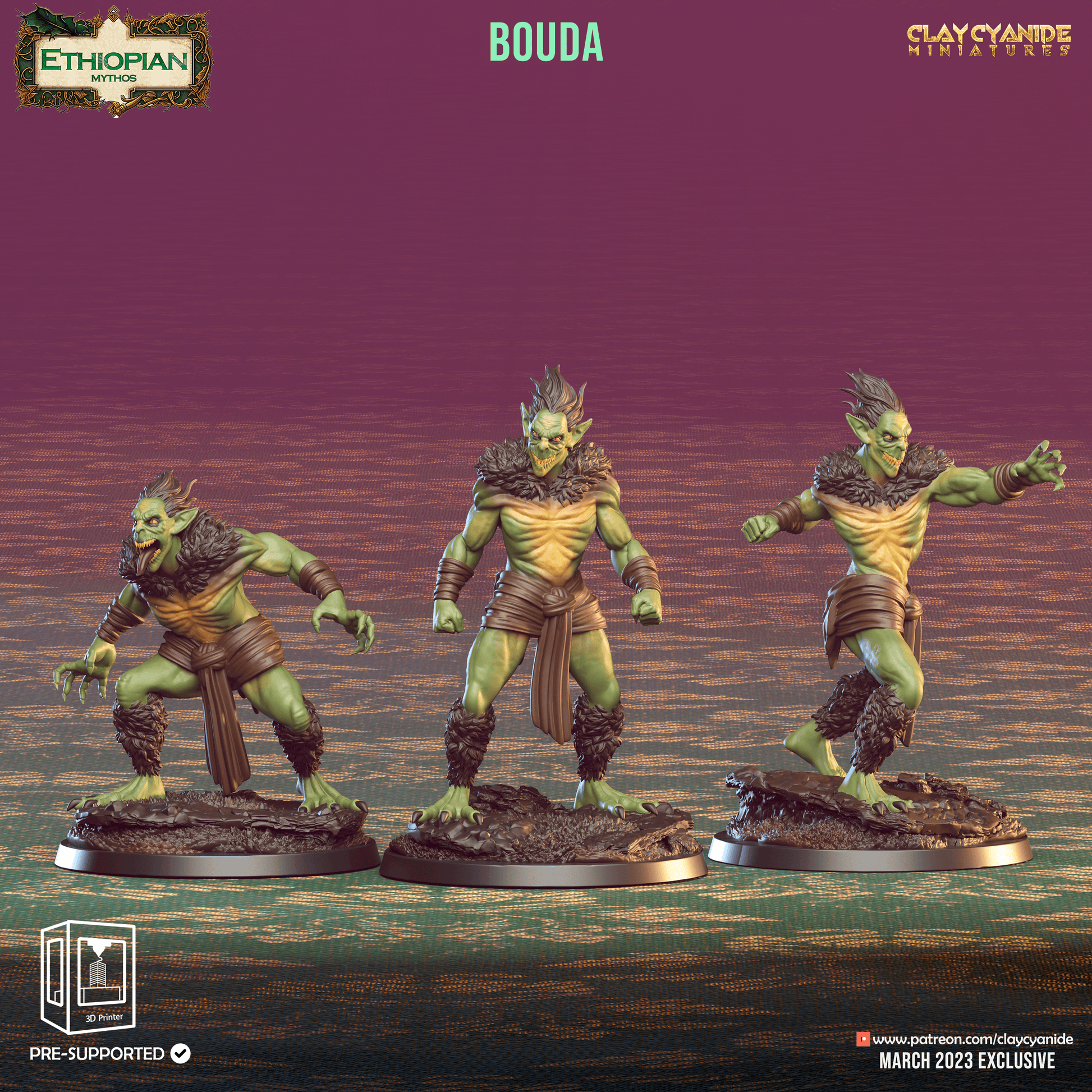 3D Printed Clay Cyanide Bouda Ethiopian Mythos 28 32 mm D&D - 3D Printing Boss 