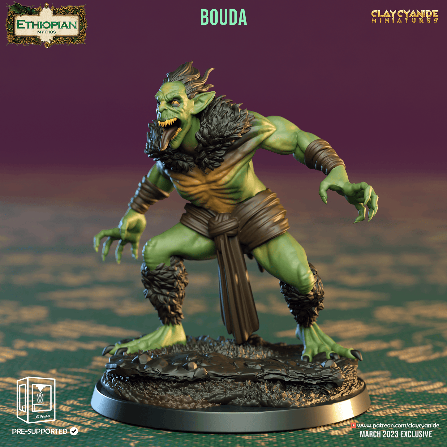 3D Printed Clay Cyanide Bouda Ethiopian Mythos 28 32 mm D&D - 3D Printing Boss 