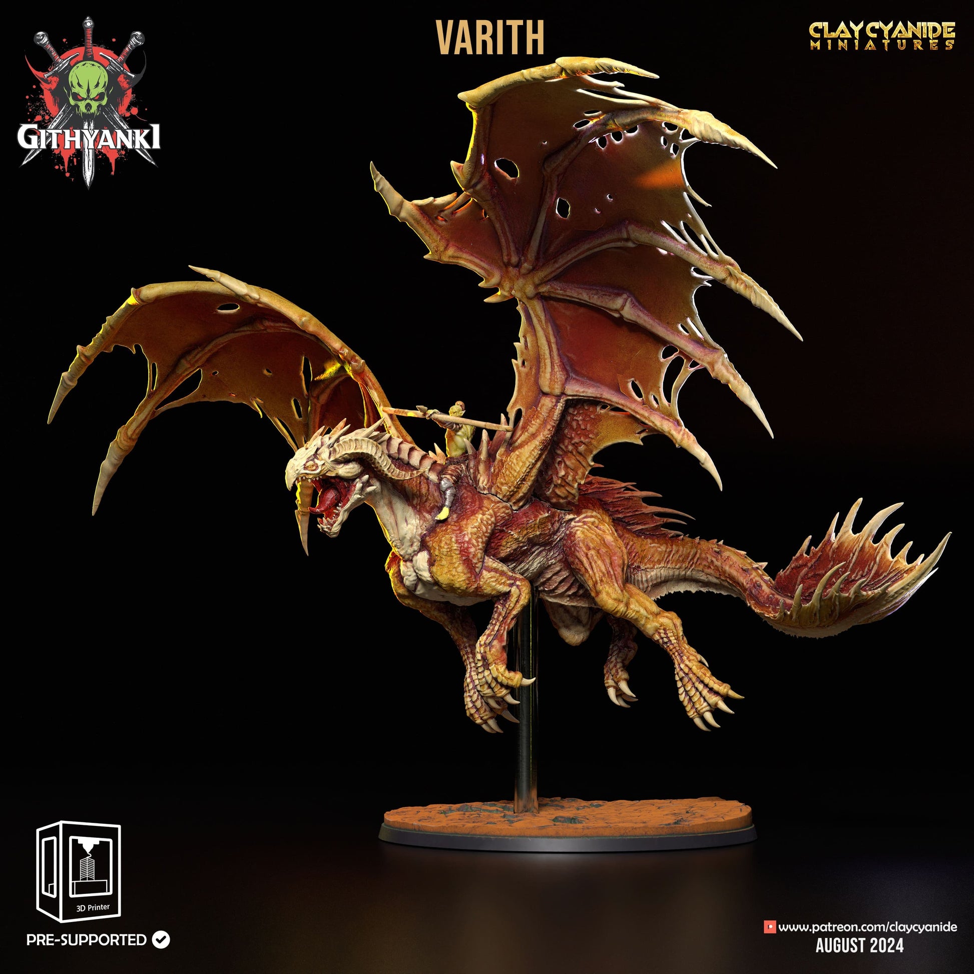 3D Printed Clay Cyanide Dragon Rider Varith Githyanki Faction 28 32 mm D&D - 3D Printing Boss 