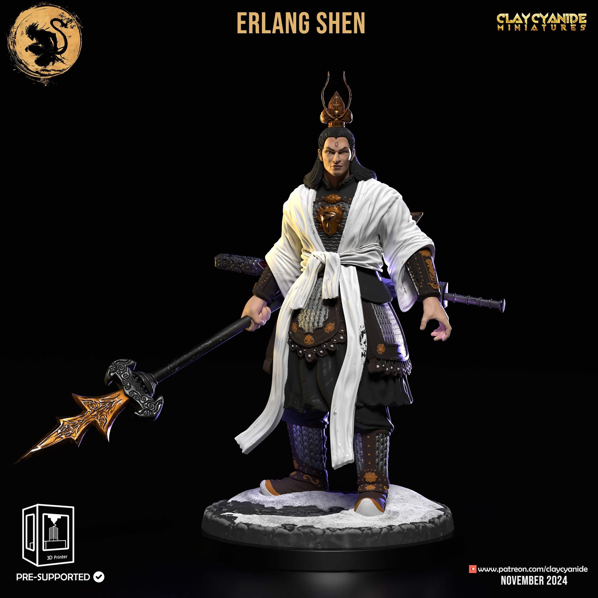 3D Printed Clay Cyanide Erlang Shen Black Myth Wukong Set 28 32 mm D&D - 3D Printing Boss 