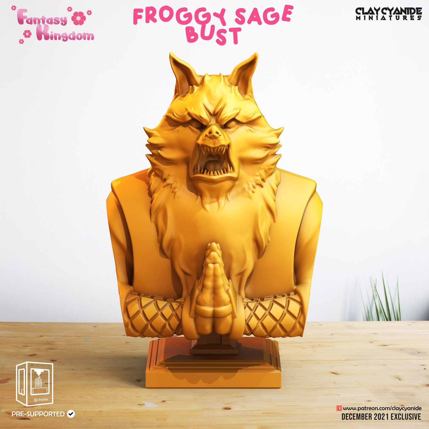 3D Printed Clay Cyanide Fantasy Kingdom - Froggy Sage Bust 28mm 32mm D&D - 3D Printing Boss 