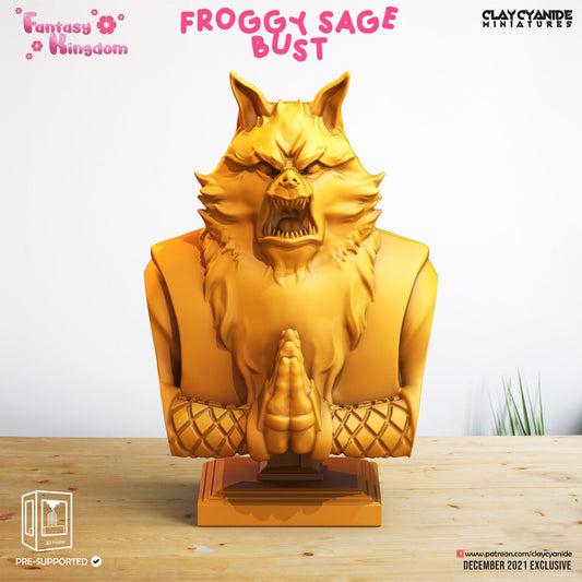 3D Printed Clay Cyanide Fantasy Kingdom - Froggy Sage Bust 28mm 32mm D&D - 3D Printing Boss 