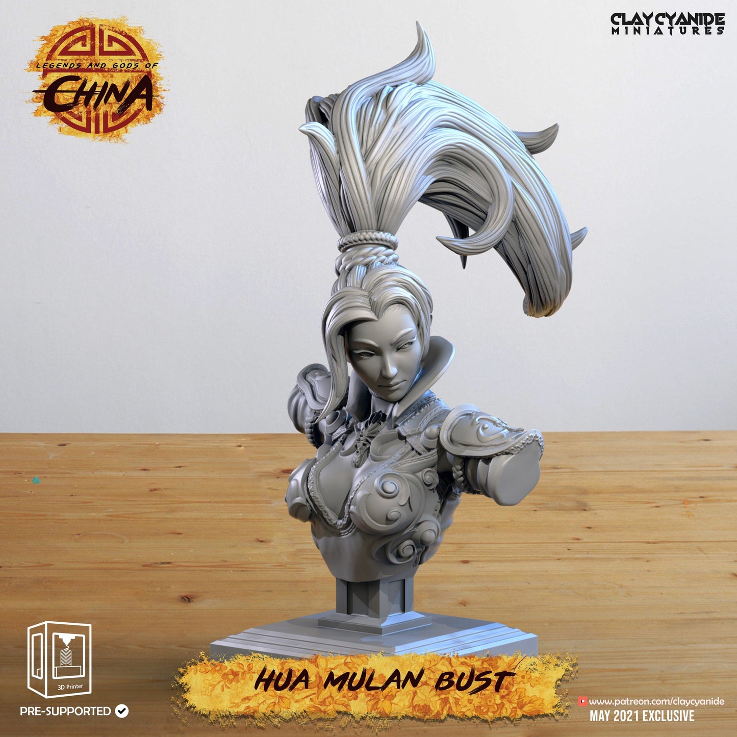 3D Printed Clay Cyanide Hua Mulan Bust Legends and Gods Of China 28 32 mm D&D - 3D Printing Boss 