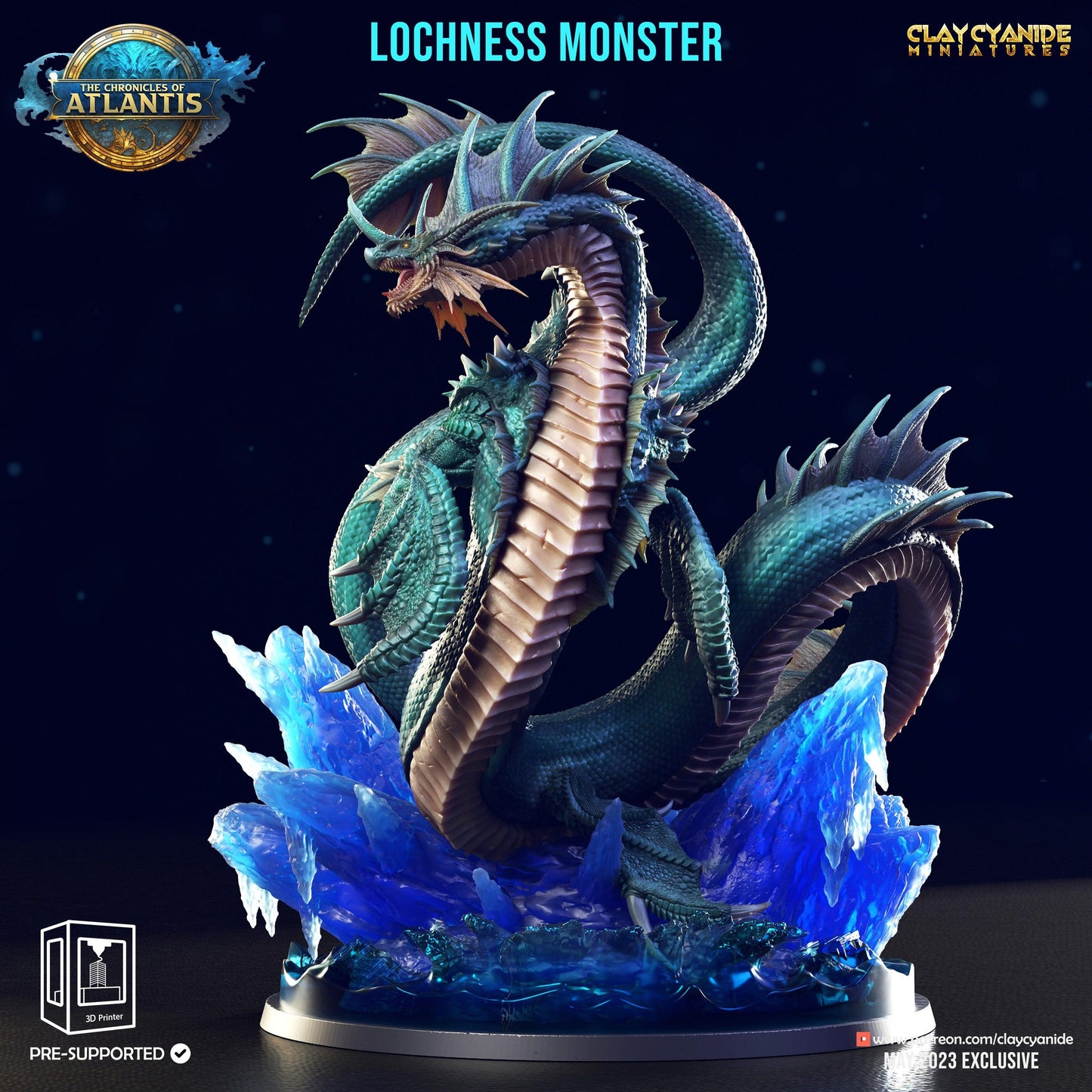 3D Printed Clay Cyanide Lochness Monster The Chronicles of Atlantis 28 32 mm D&D - 3D Printing Boss 