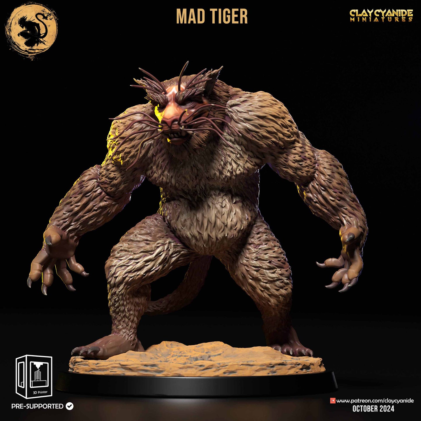 3D Printed Clay Cyanide Mad Tiger Black Myth Wukong Set 28 32 mm D&D - 3D Printing Boss 