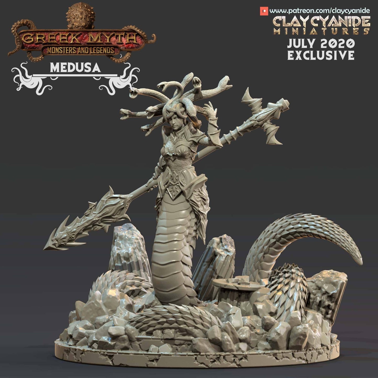 3D Printed Clay Cyanide Medusa Greek Mythology Part 2 28 32 mm D&D - 3D Printing Boss 