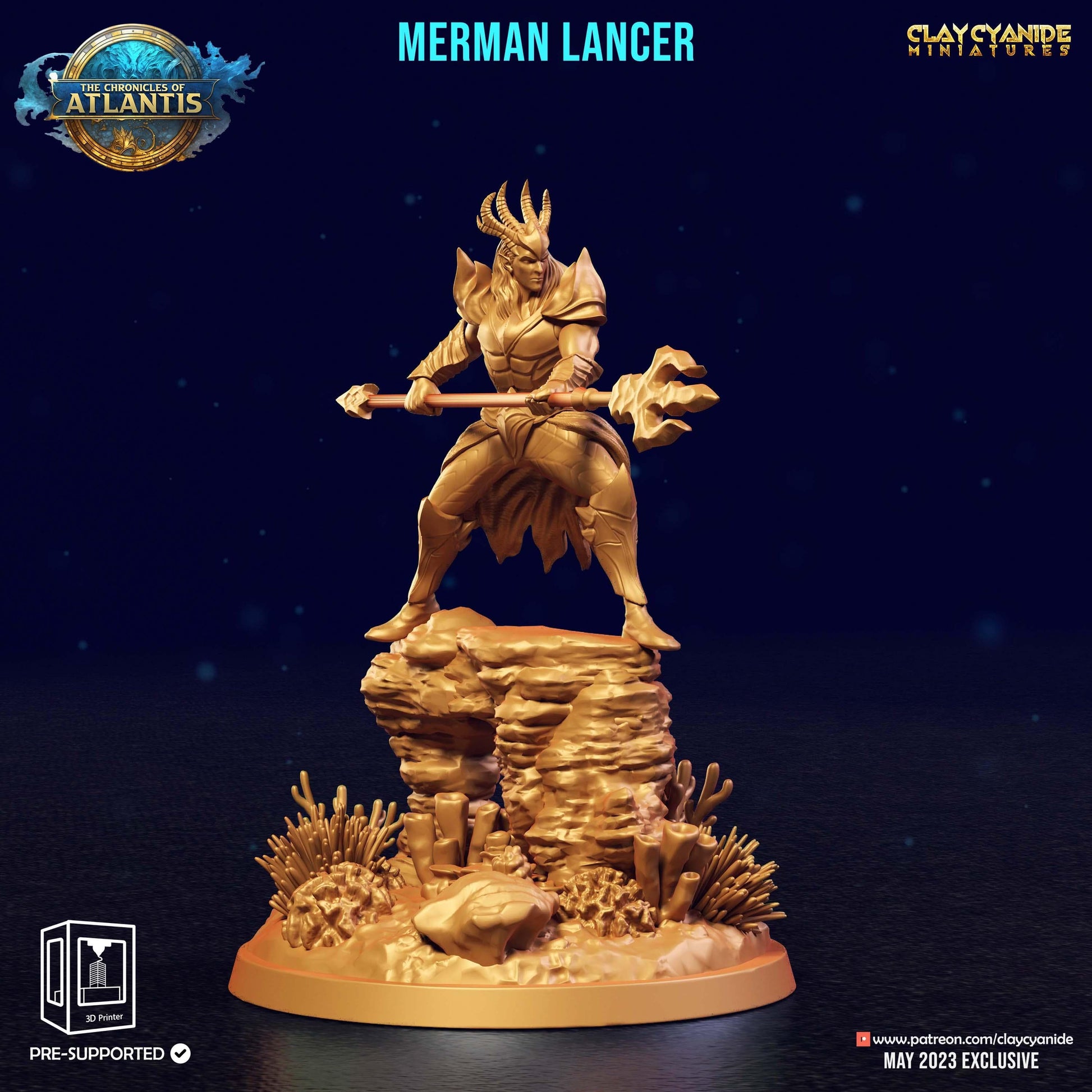 3D Printed Clay Cyanide Merman Lancers The Chronicles of Atlantis 28 32 mm D&D - 3D Printing Boss 